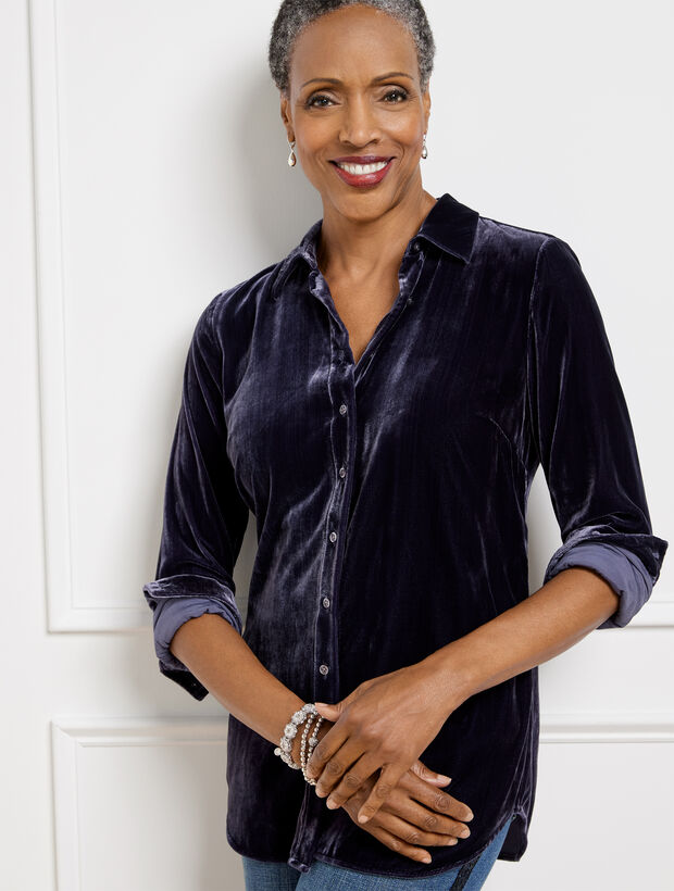 Velvet Button Front Tunic