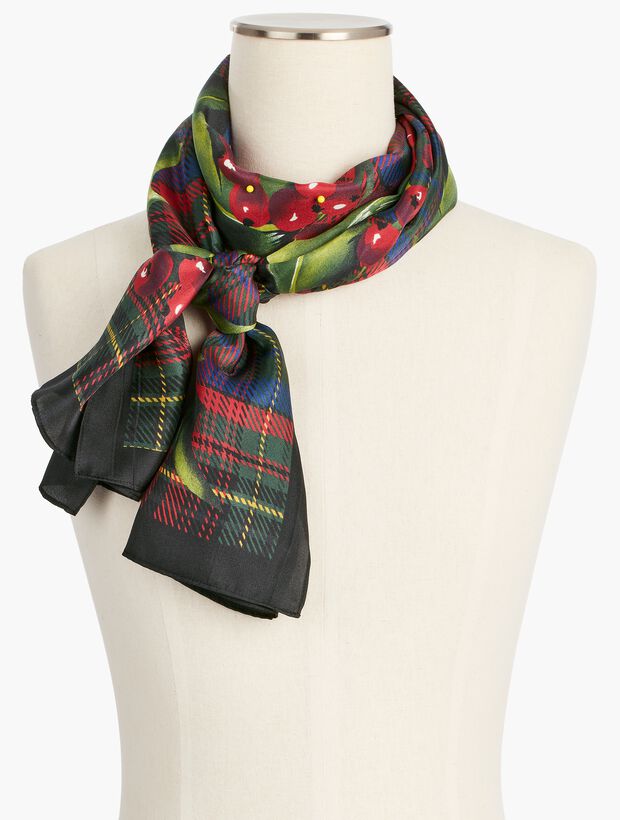 Holly Berry Plaid Silk Scarf