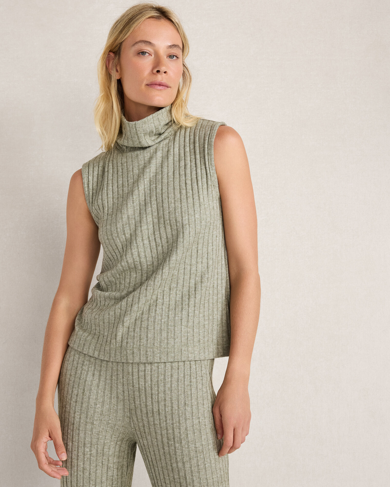 Wide Rib Sleeveless Cowl Neck Top