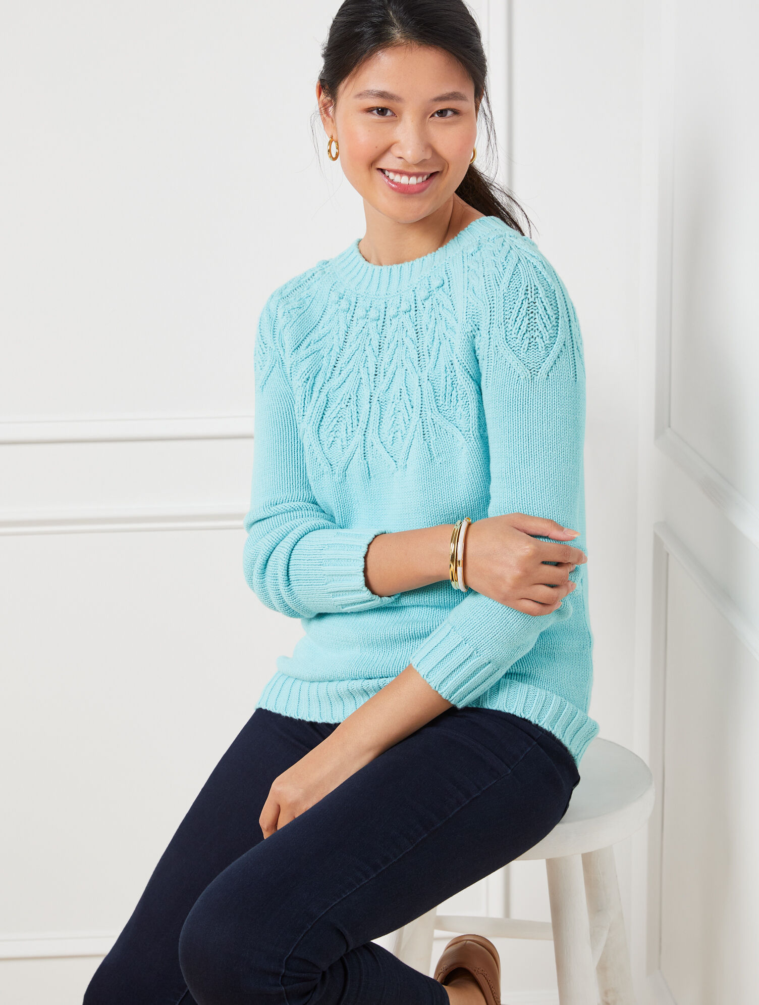 Stitch Yoke Crewneck Sweater Talbots