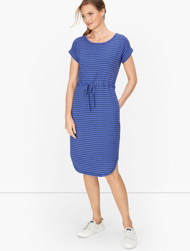 Stripe Drawstring Waist Midi Dress