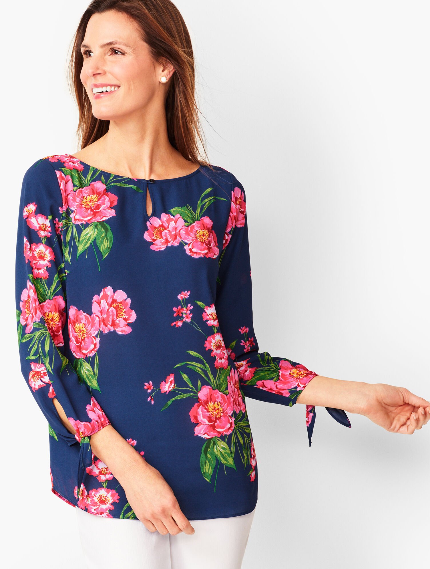 Floral Tie-Sleeve Blouse Talbots