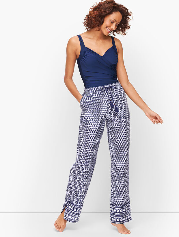 Crinkle Cotton Beach Pants Geo Print Talbots