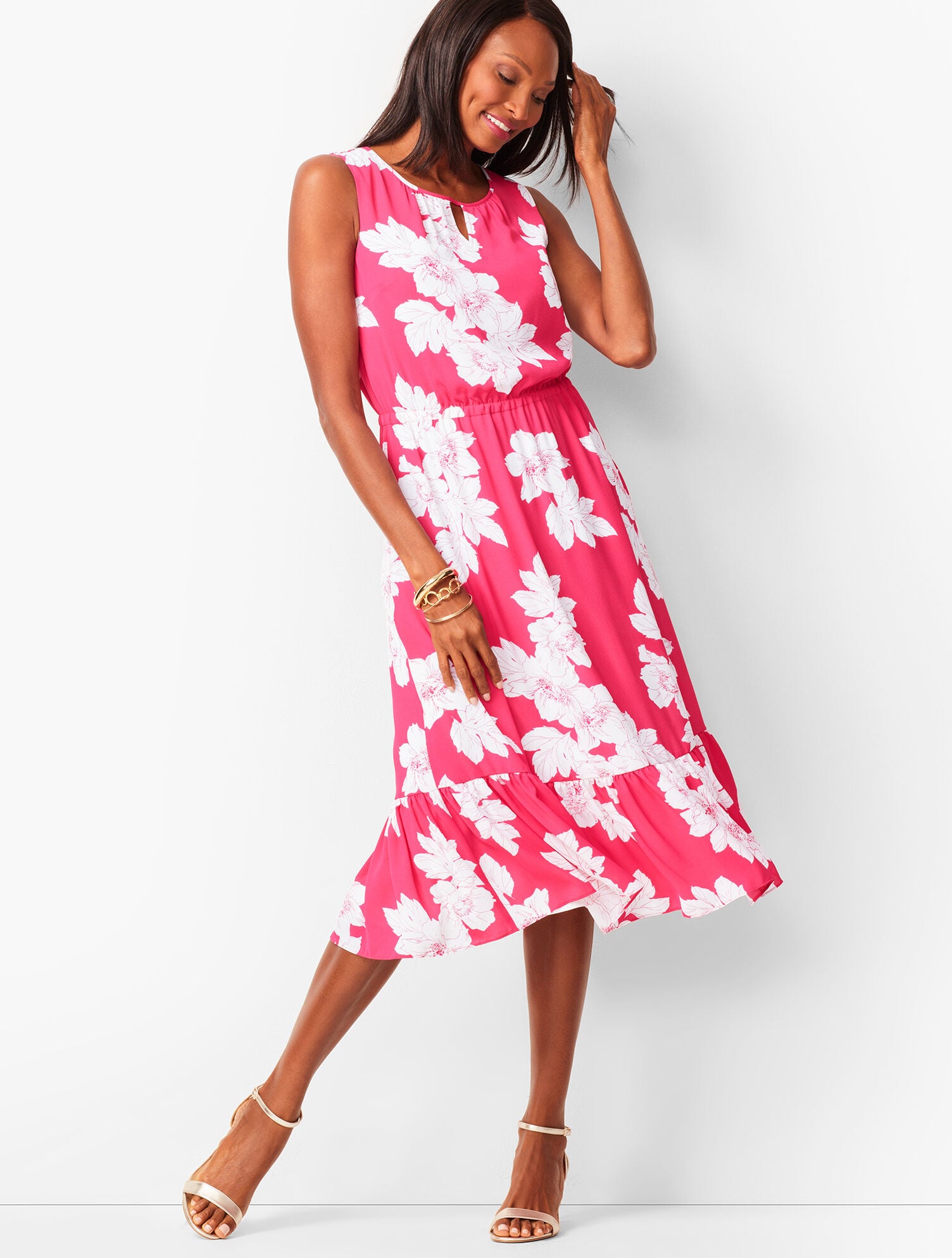 Floral Flounce-Hem Midi Dress
