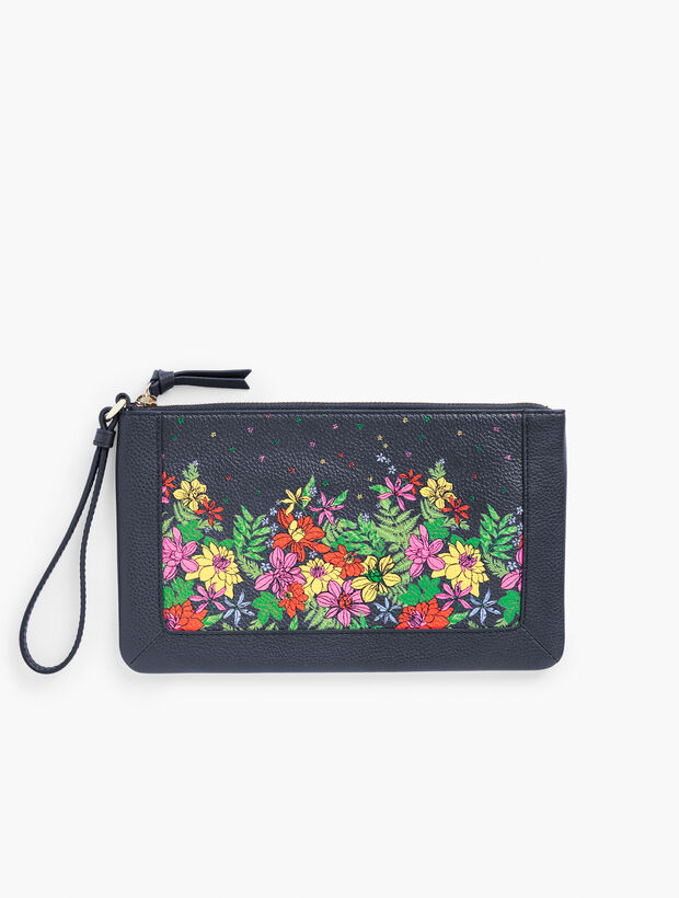 Blissful Floral Pebbled Leather Wristlet