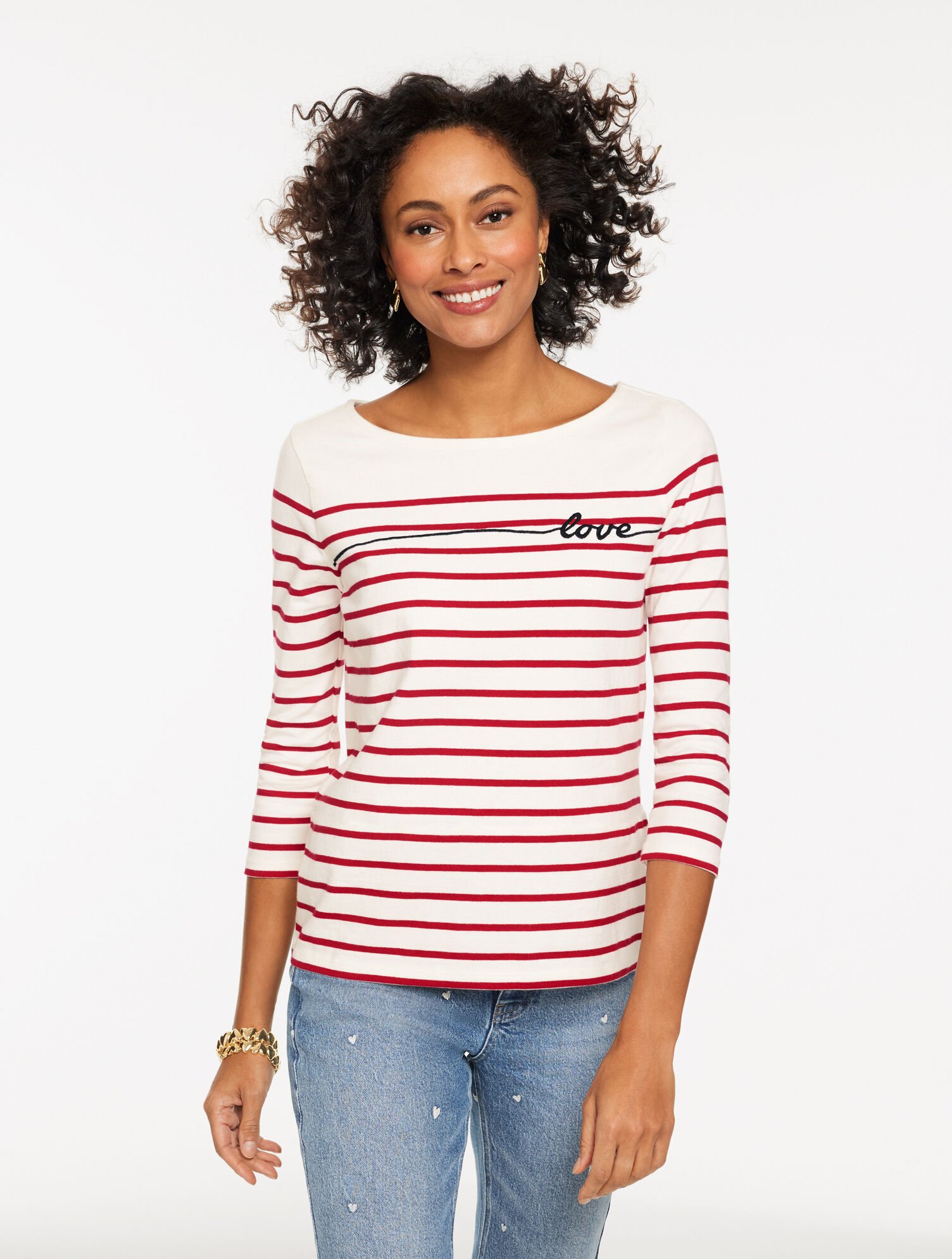 Bateau Neck Tee - Love Stripe 