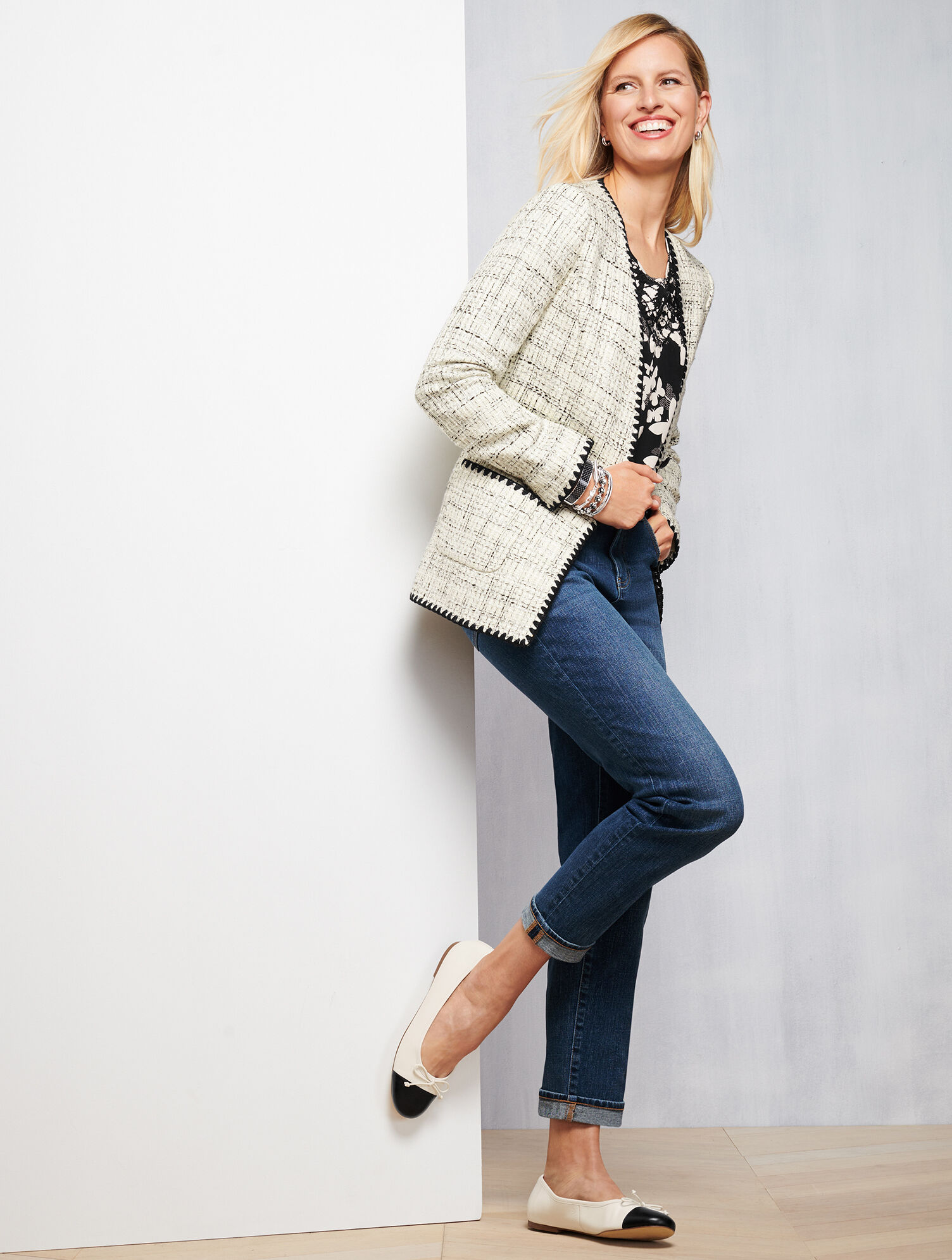 Tipped Tweed Blazer