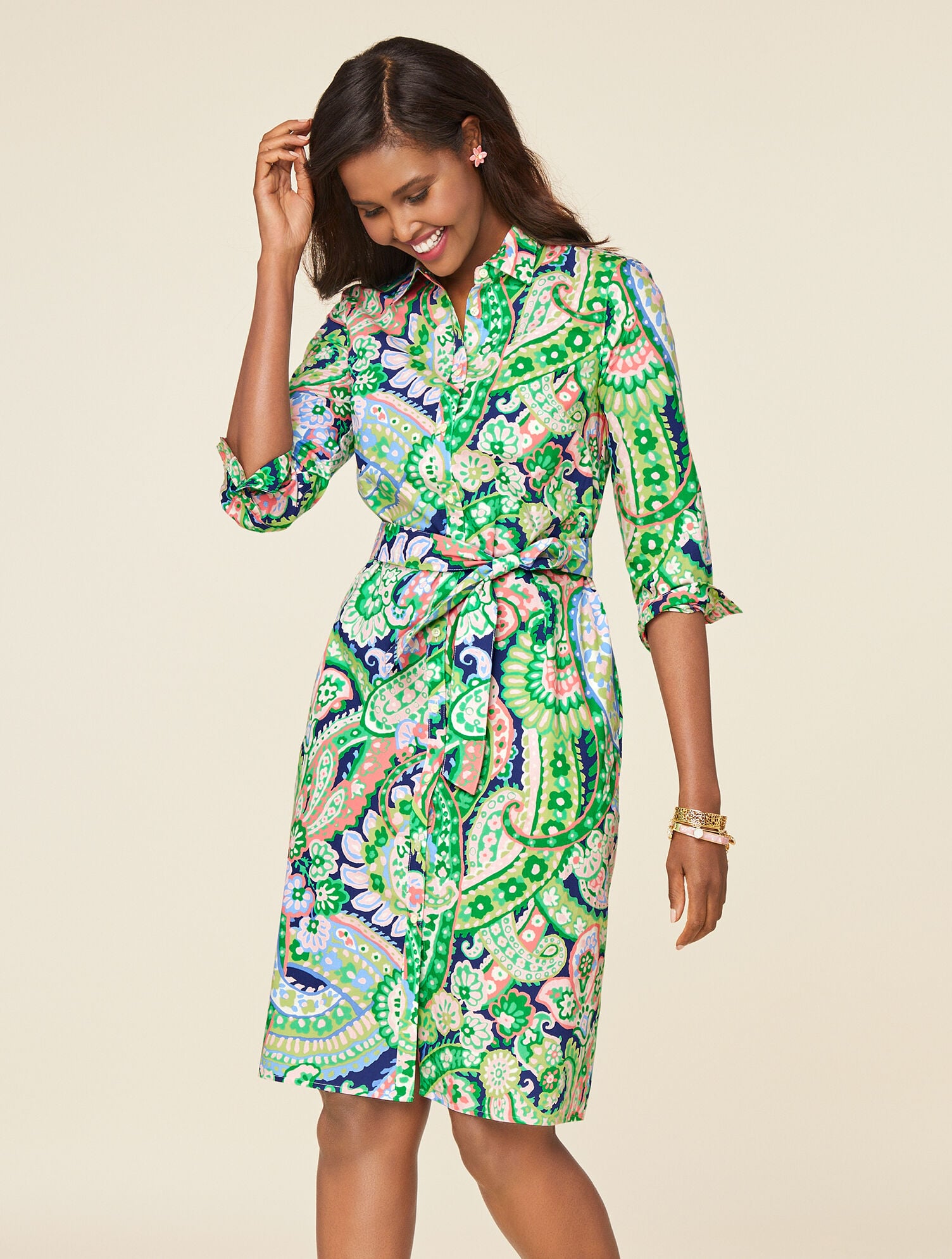 Cotton Watercolor Paisley Shirtdress | Talbots