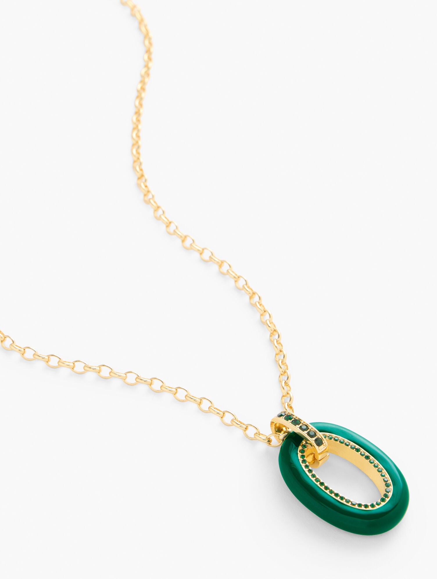 Oval Enamel Pav&eacute; Pendant Necklace