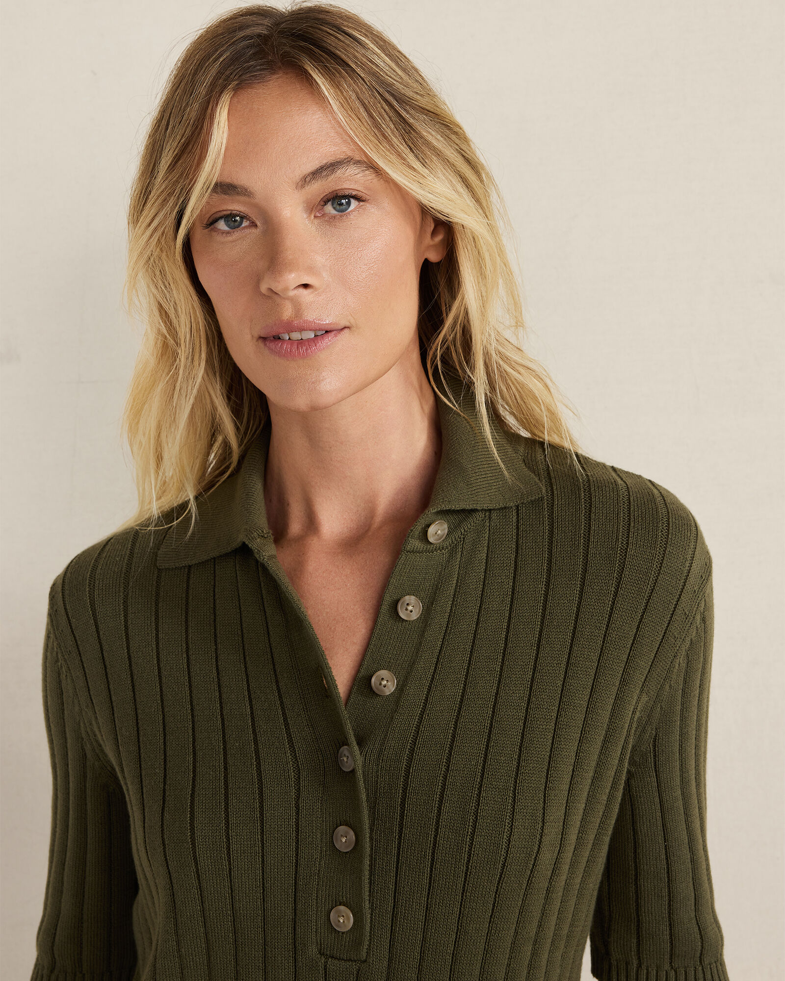 Organic Cotton Ribbed Johnny Collar Sweater