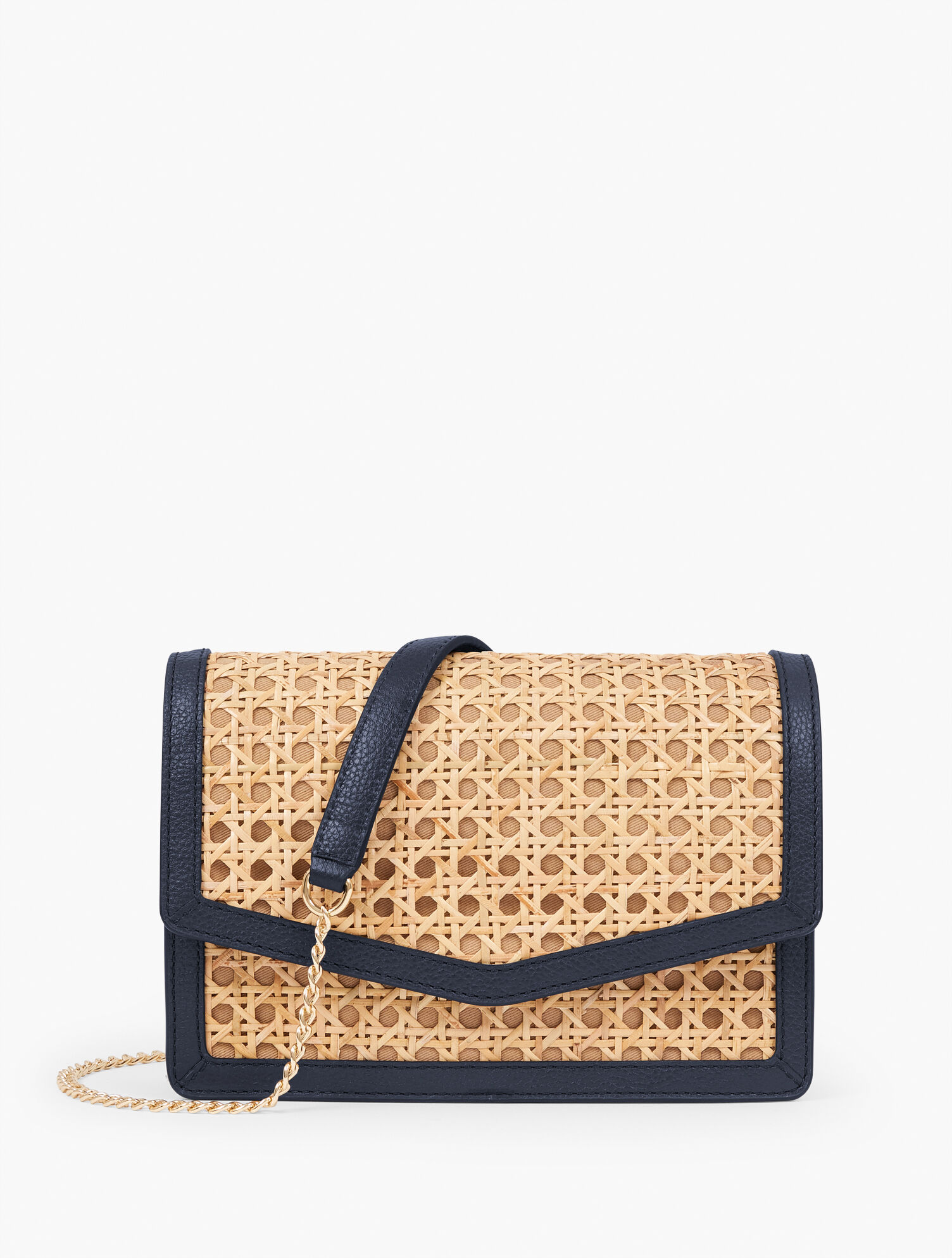 Leather Trim Rattan Clutch 