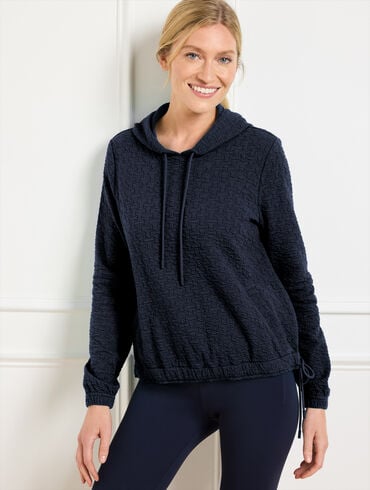Puckered Jacquard Drawstring Hoodie