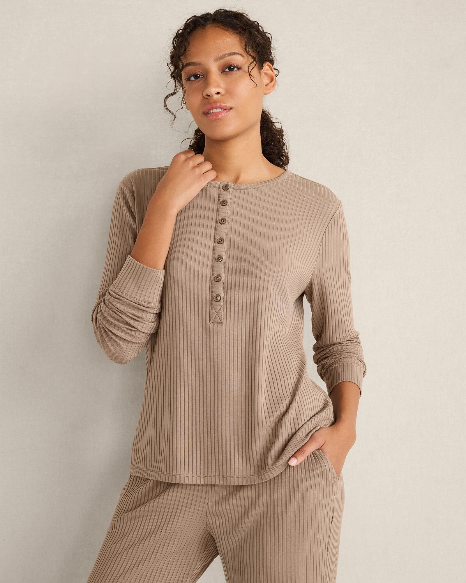 Drapey Rib Knit Henley