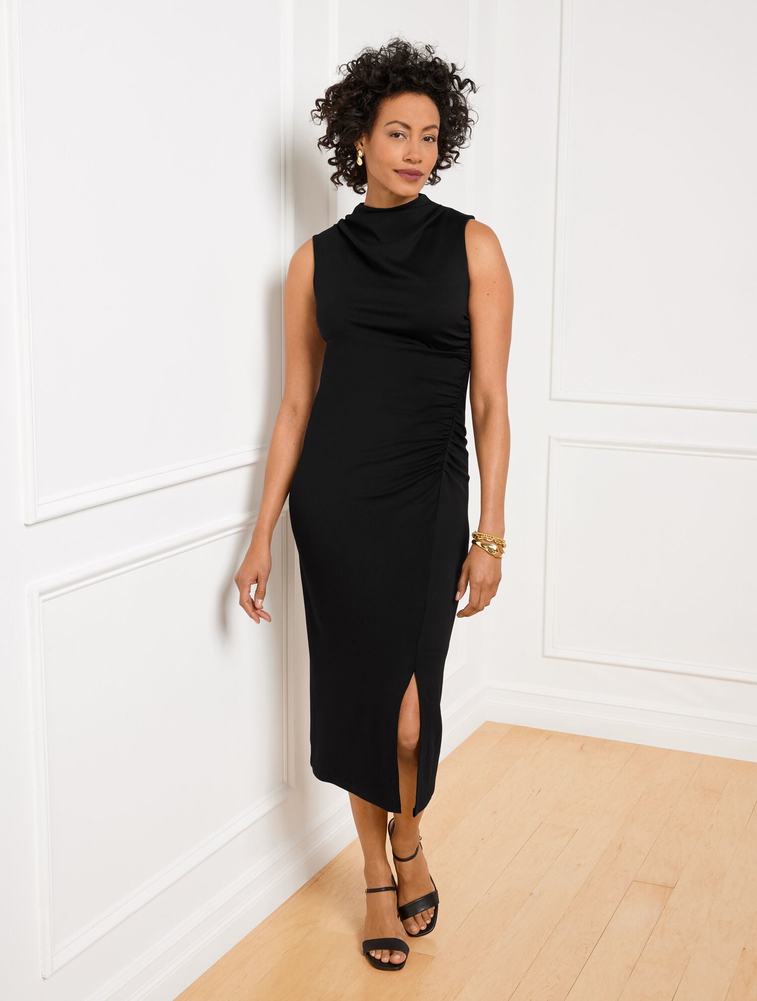 knee length dresses for ladies Kinley Cowl Neck Midi Dress (Black) – Stylish Diva Boutique main image 0
