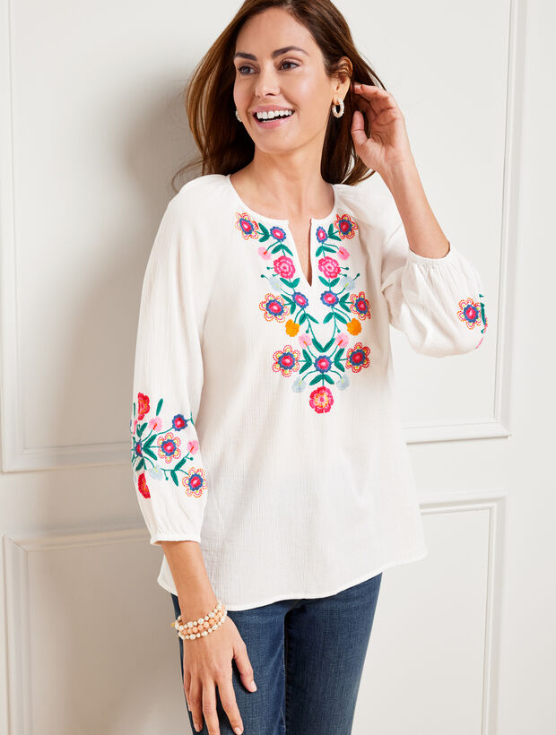 Embroidered Gauze Top