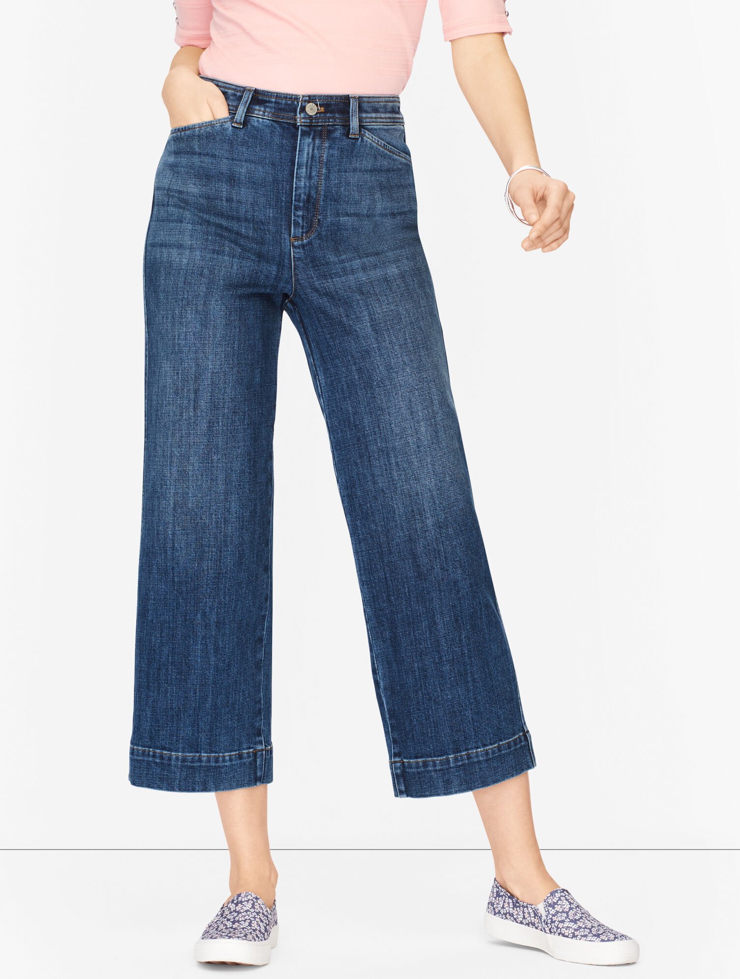 Wide Leg Crop Jeans Fleet Wash Talbots