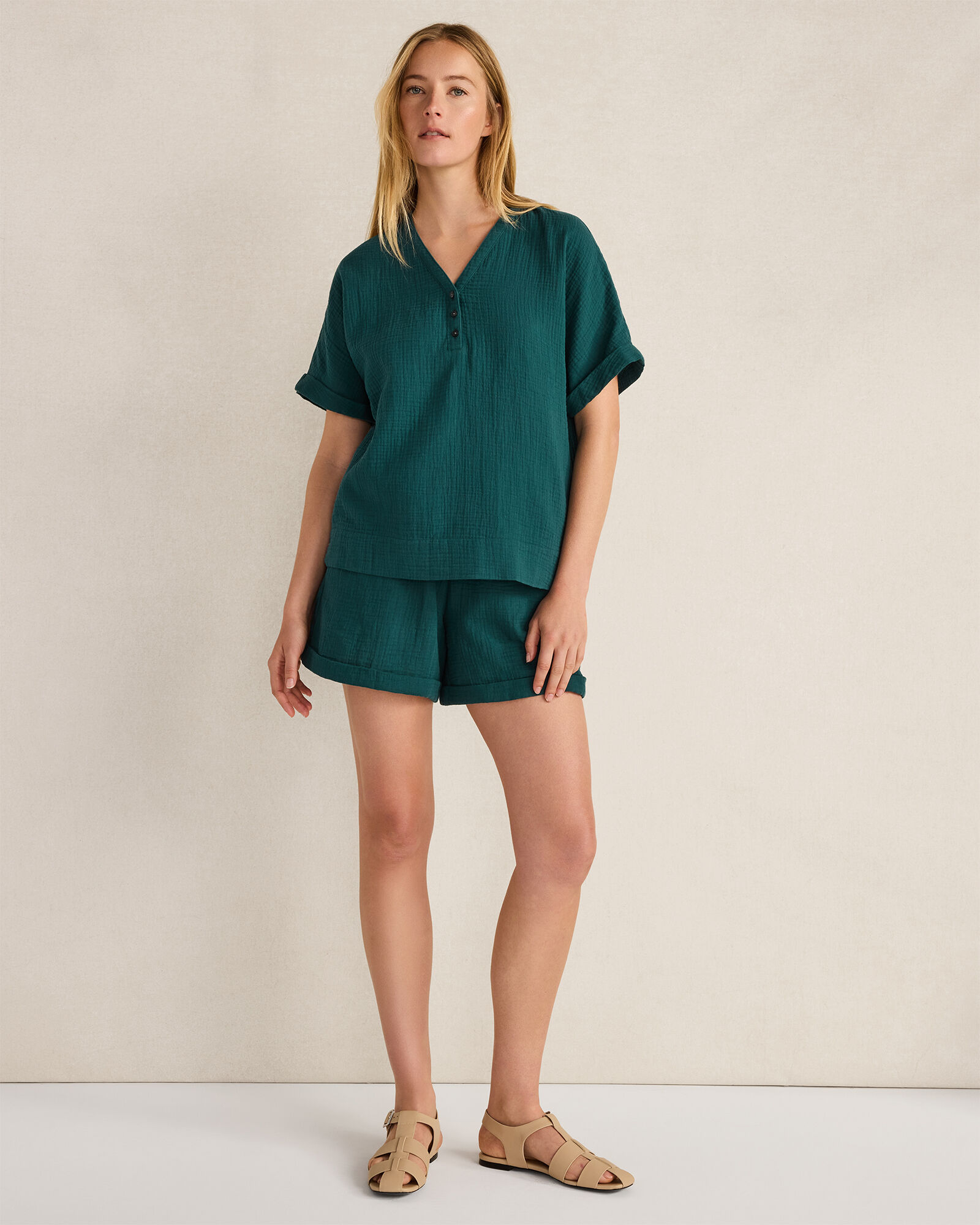Organic Cotton Gauze V-Neck Top