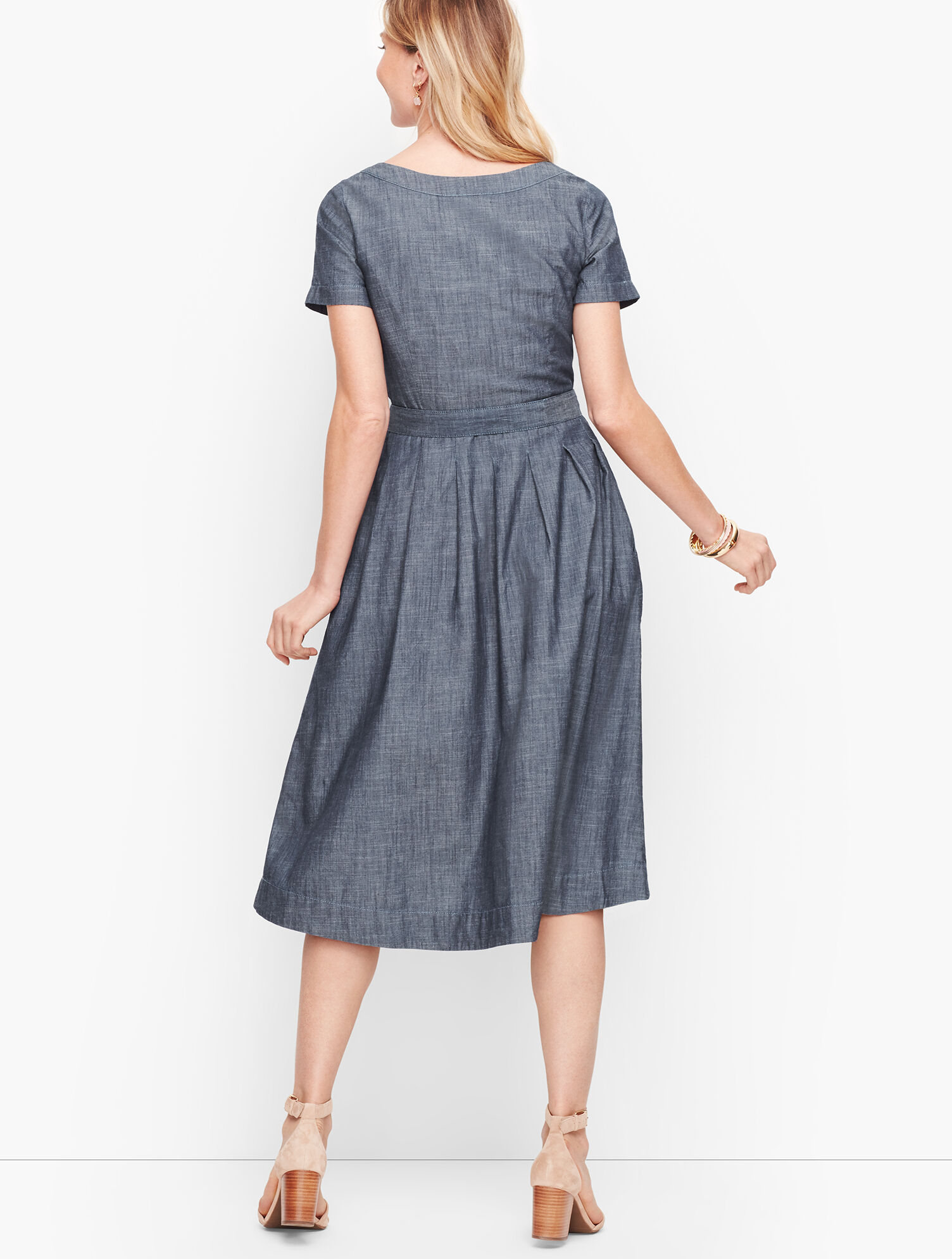 fit and flare denim midi dress for women Denim Midi Fit & Flare Dress | CasualVacation main image 1