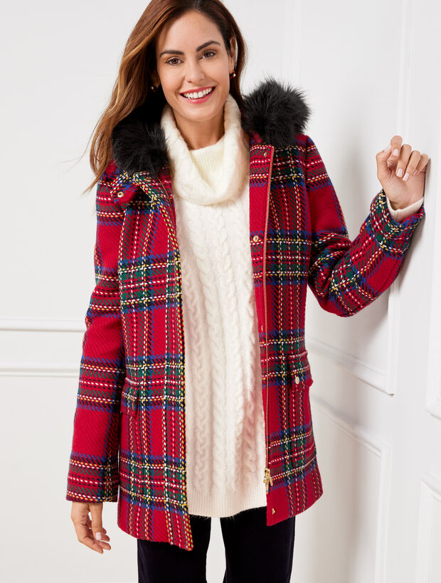 Faux Fur Hooded Plaid Parka