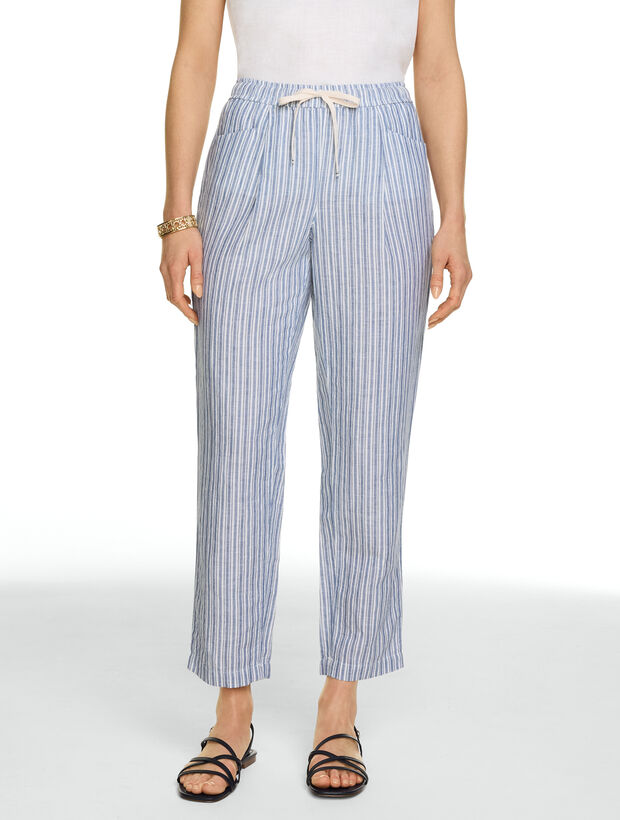 Washed Linen Tapered Ankle Pull-On Pants - Dalton Stripe