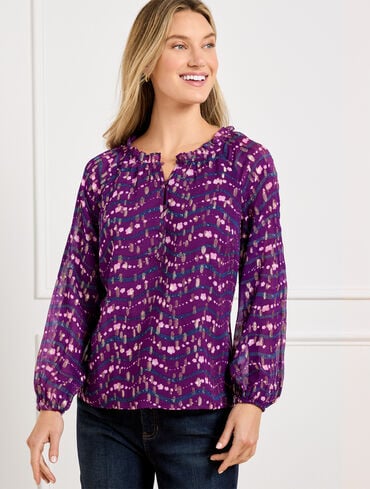 Ruffle Neck Top - Wavy Floral