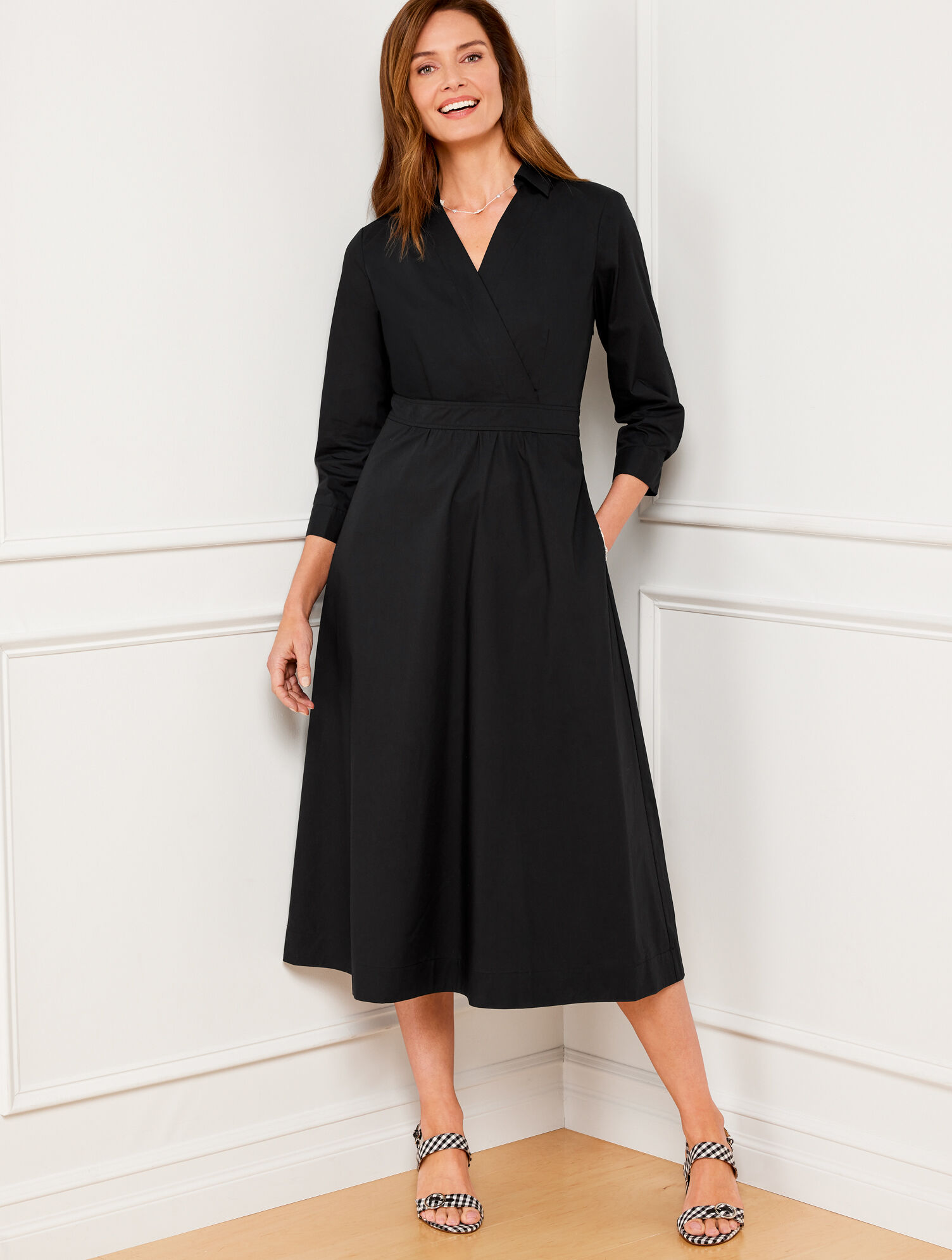 Poplin Faux Wrap Shirt Dress