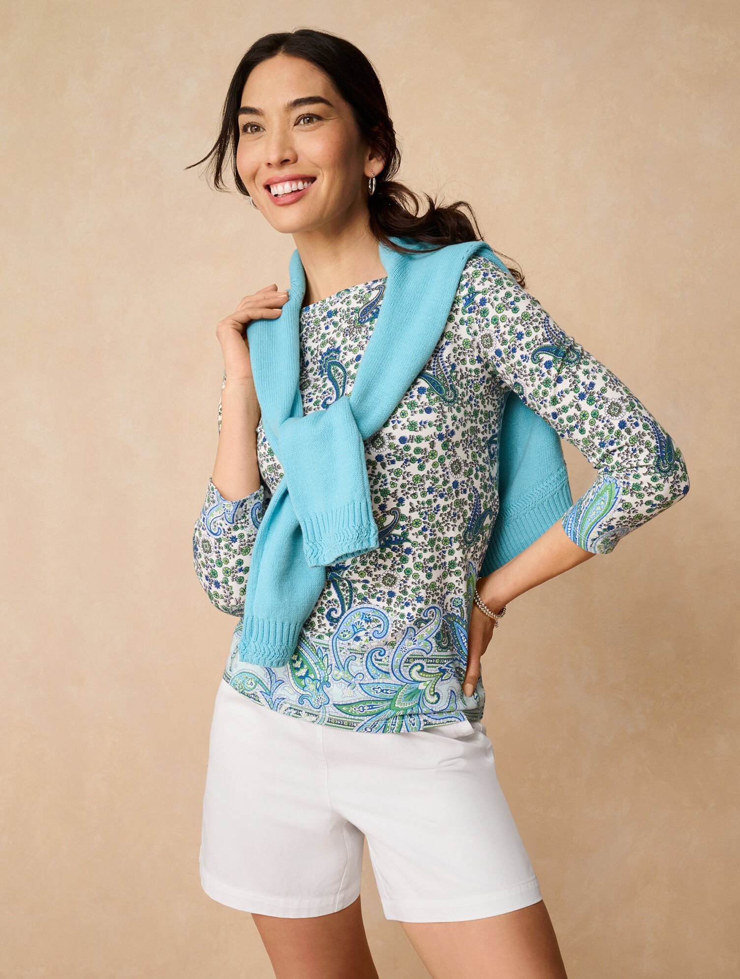 Bateau Neck Tee - Heritage Paisley