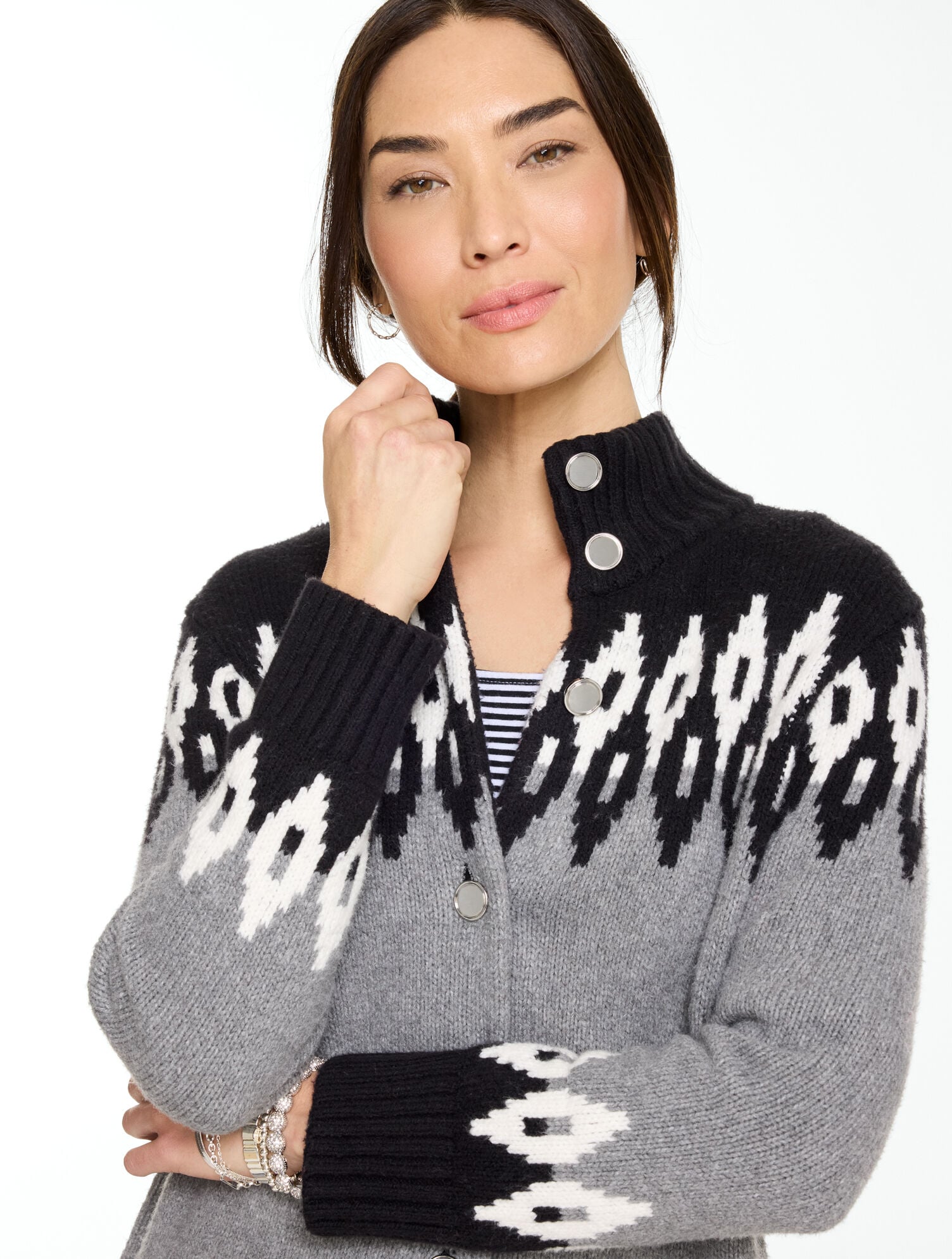 Fair Isle Mockneck Cardigan