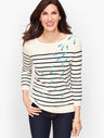 Embroidered Feathers Stripe Sweater