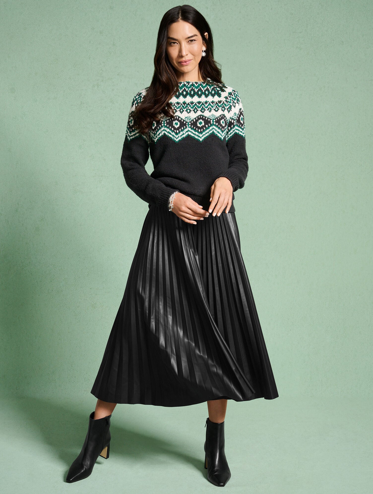 Faux Leather Pleated Skirt 