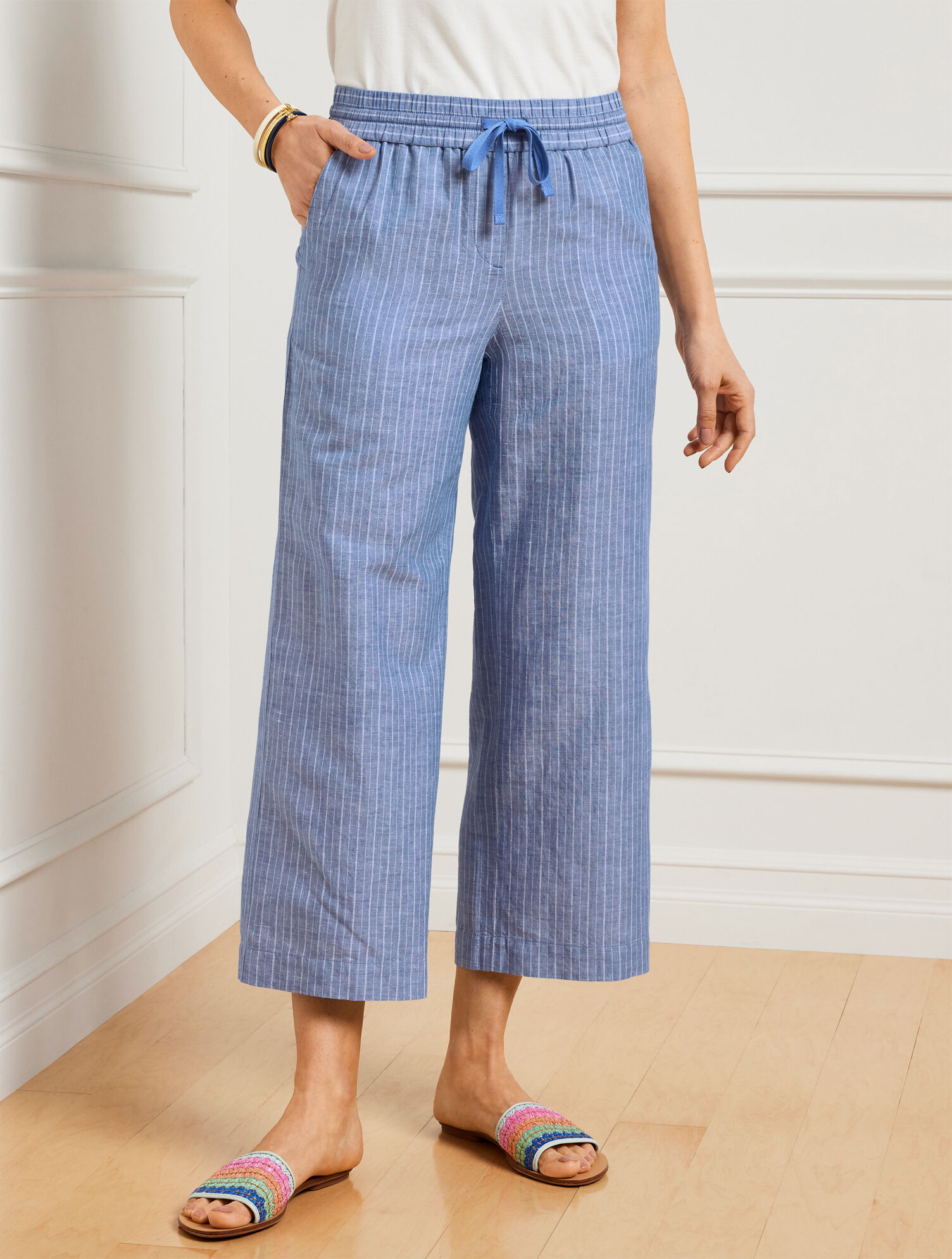 Wide Leg Crop Pants Shore Stripe Talbots
