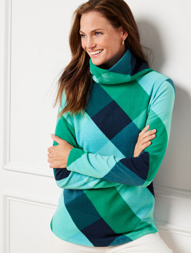 Microfleece Funnel Neck Top - Bias Box Plaid
