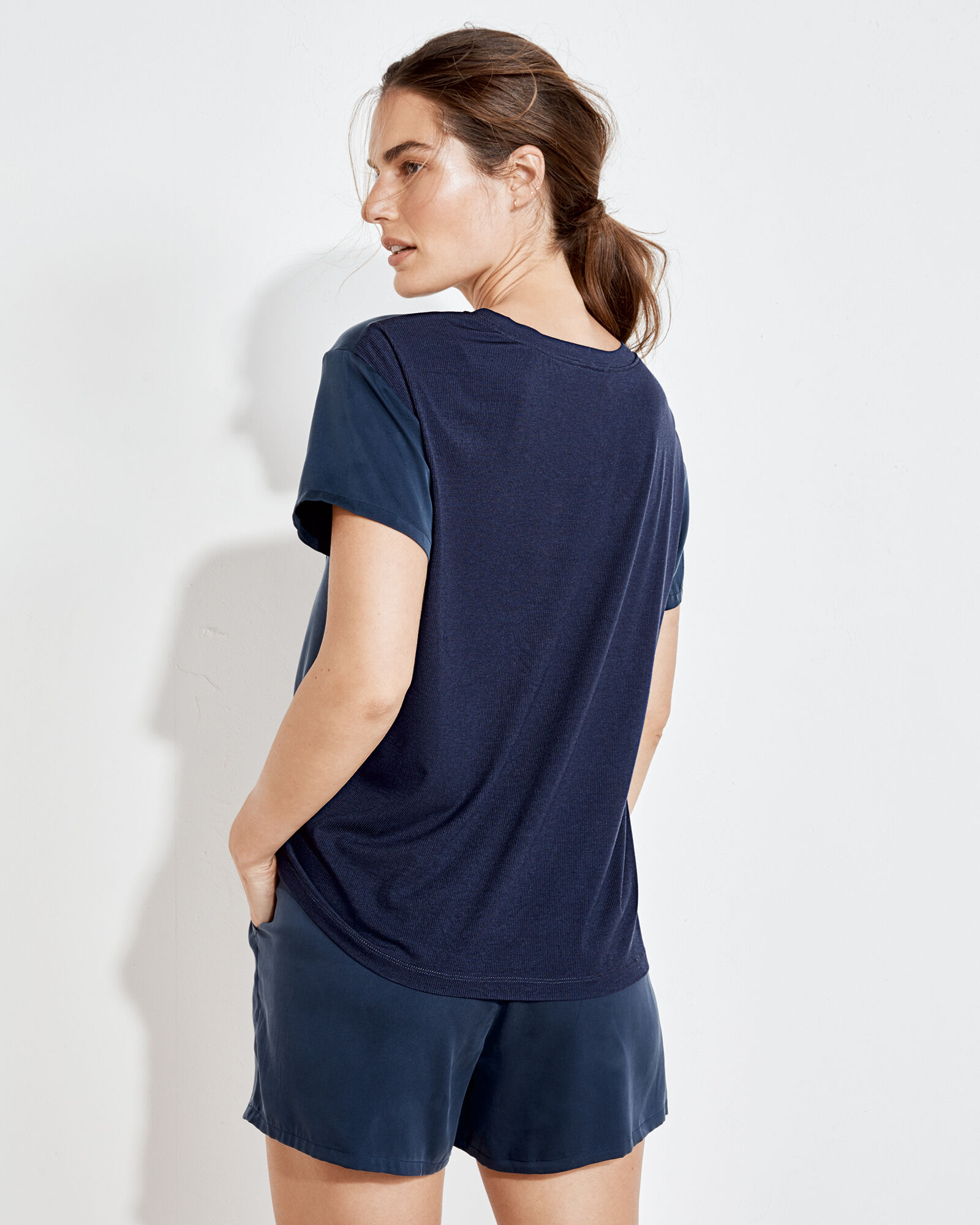 Washable Silk Rib Trim Tee