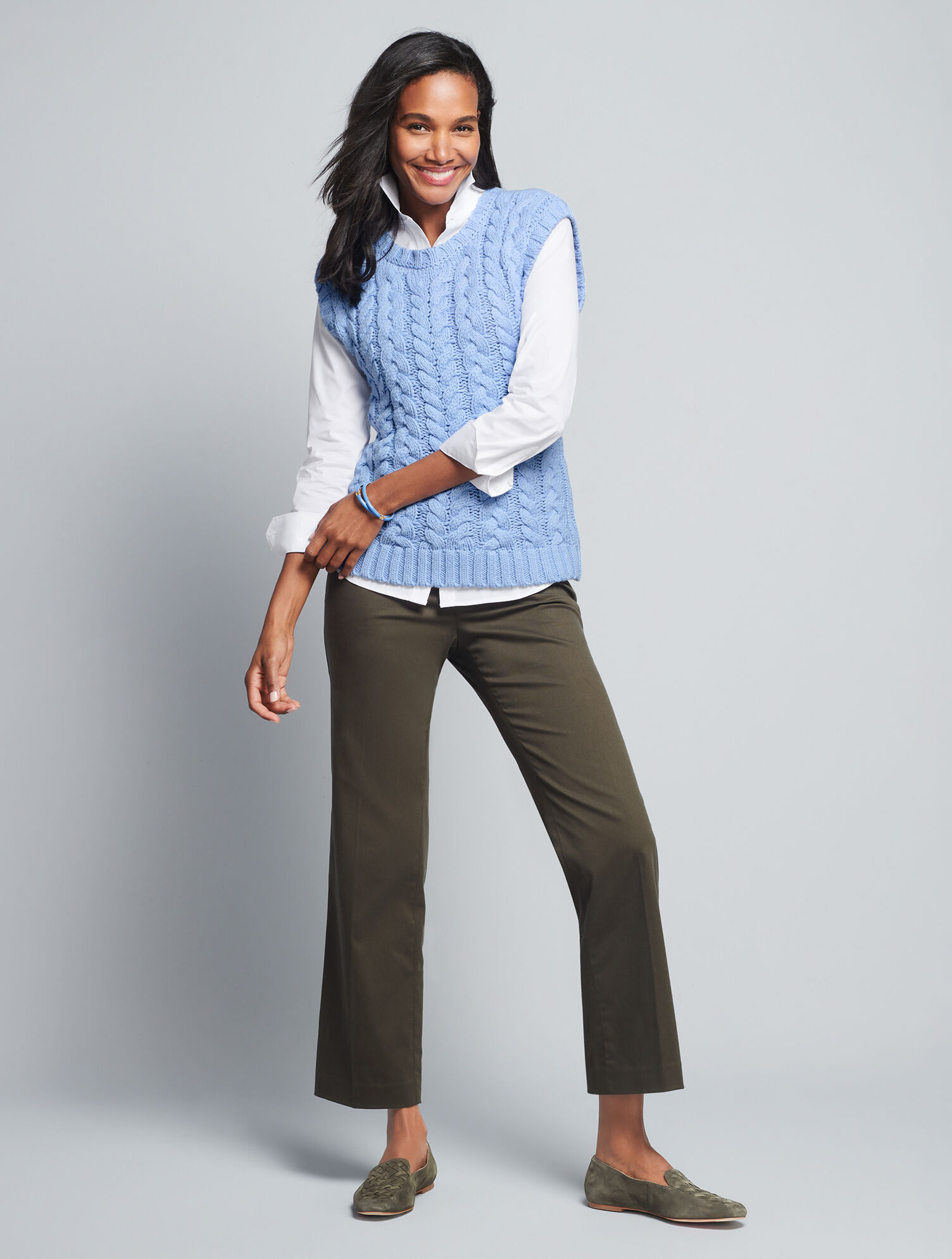 Cable Knit V-Neck Vest | Talbots