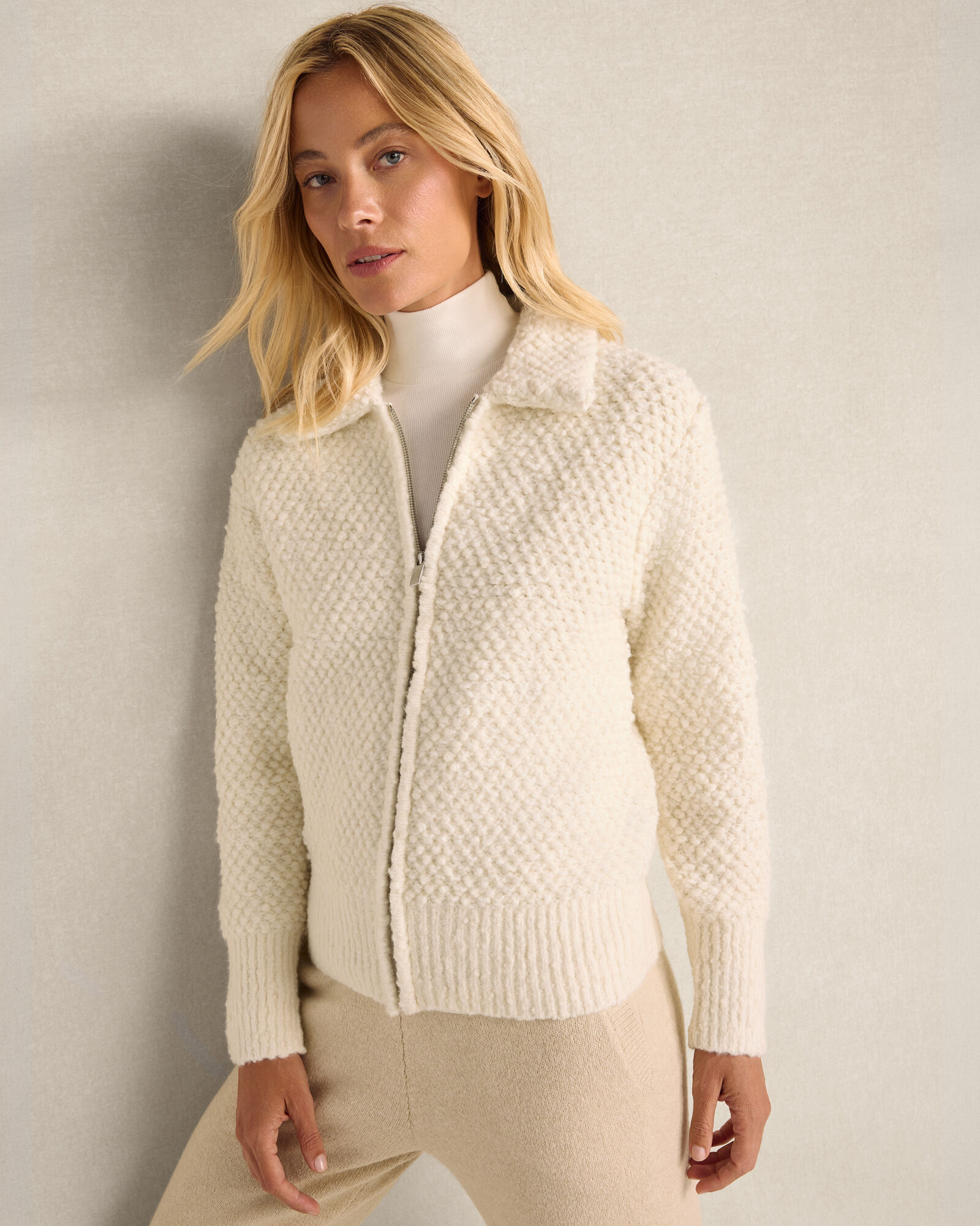 Cozy Knit Bobble Bomber Jacket