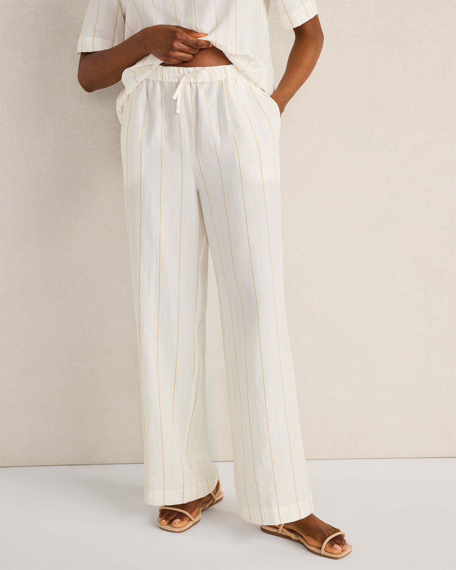 Silky Linen Blend Drawstring Pants