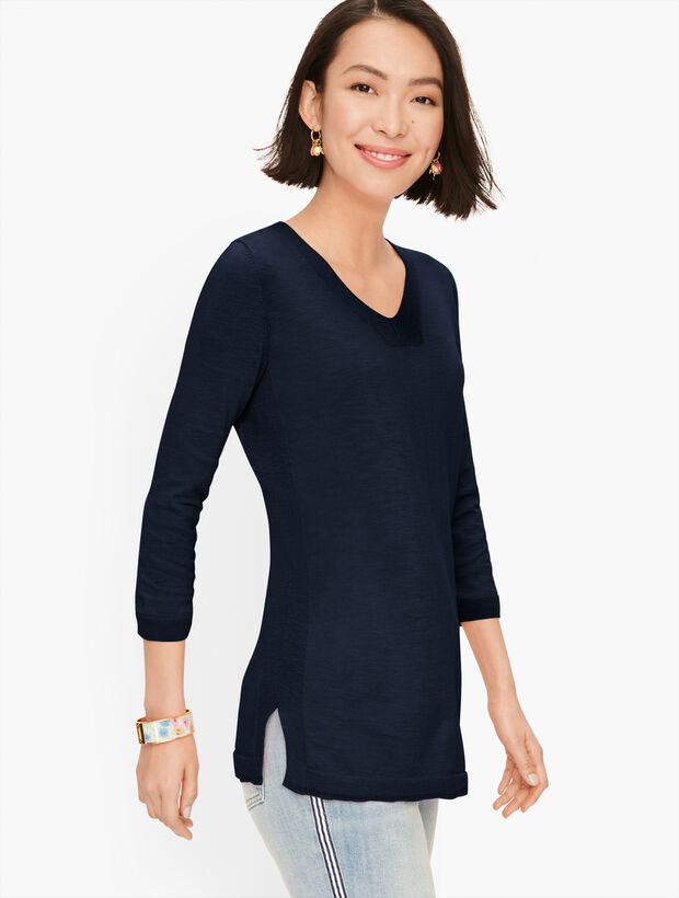 Slub Cotton V-Neck Sweater - Solid | Talbots