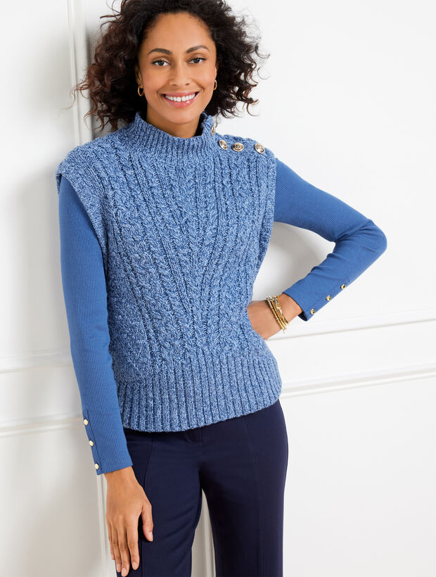 Cable Knit Mockneck Sweater Vest - Marl