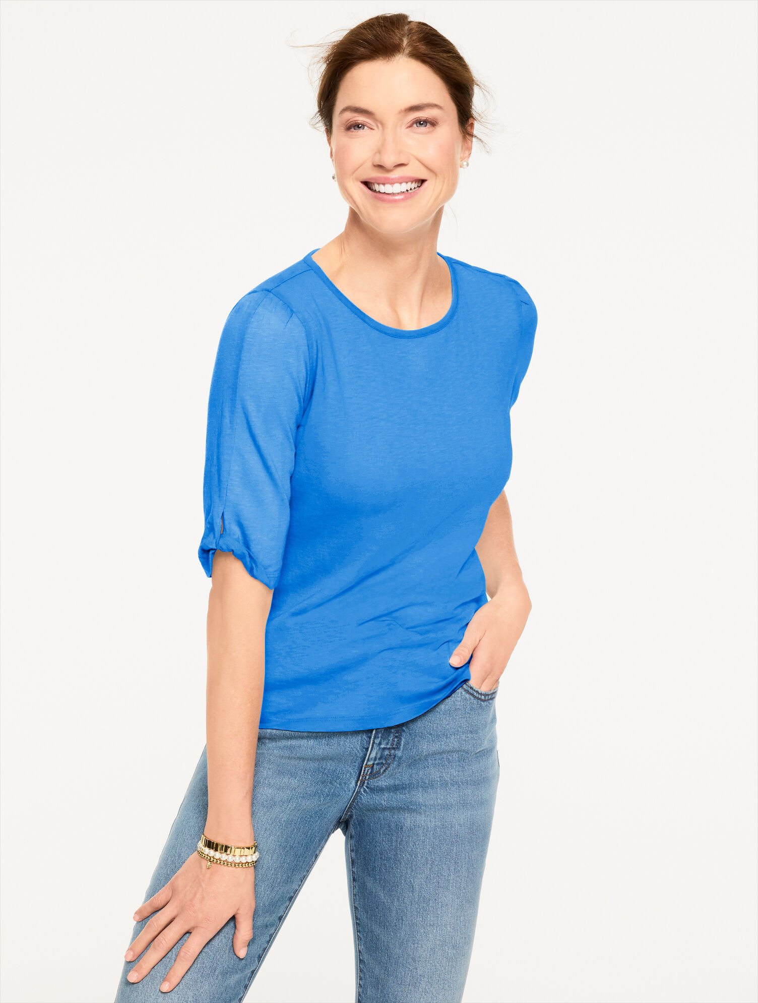 Elbow Sleeve Knot Top