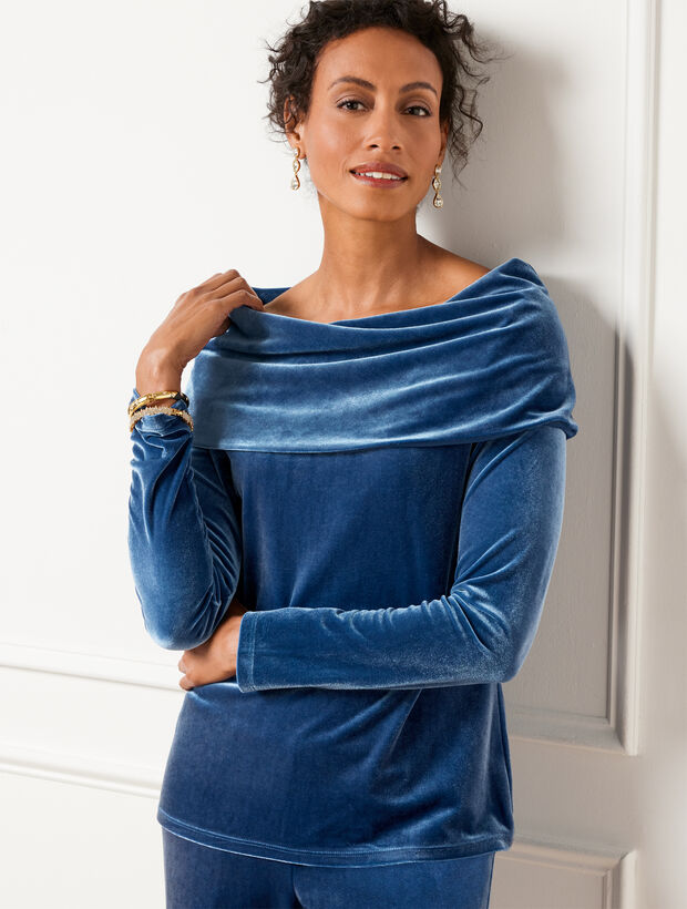 Off-The-Shoulder Stretch Velvet Top