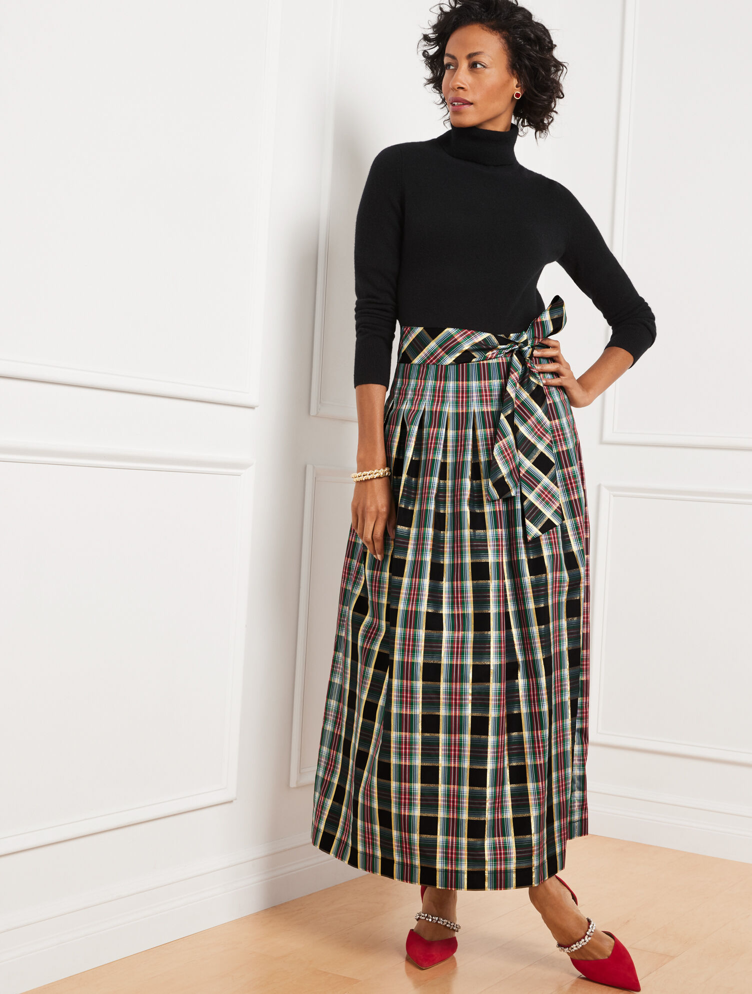 Metallic Taffeta Patio Skirt - Celebrate Plaid