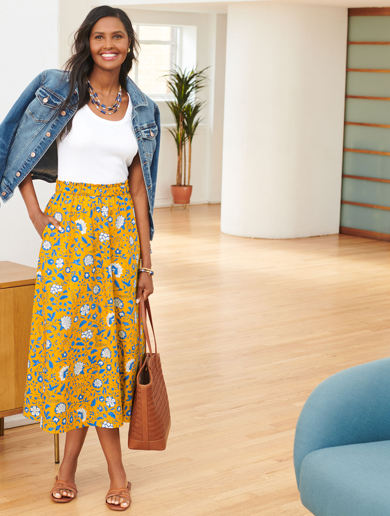 Fabulous Floral Poplin Midi Skirt