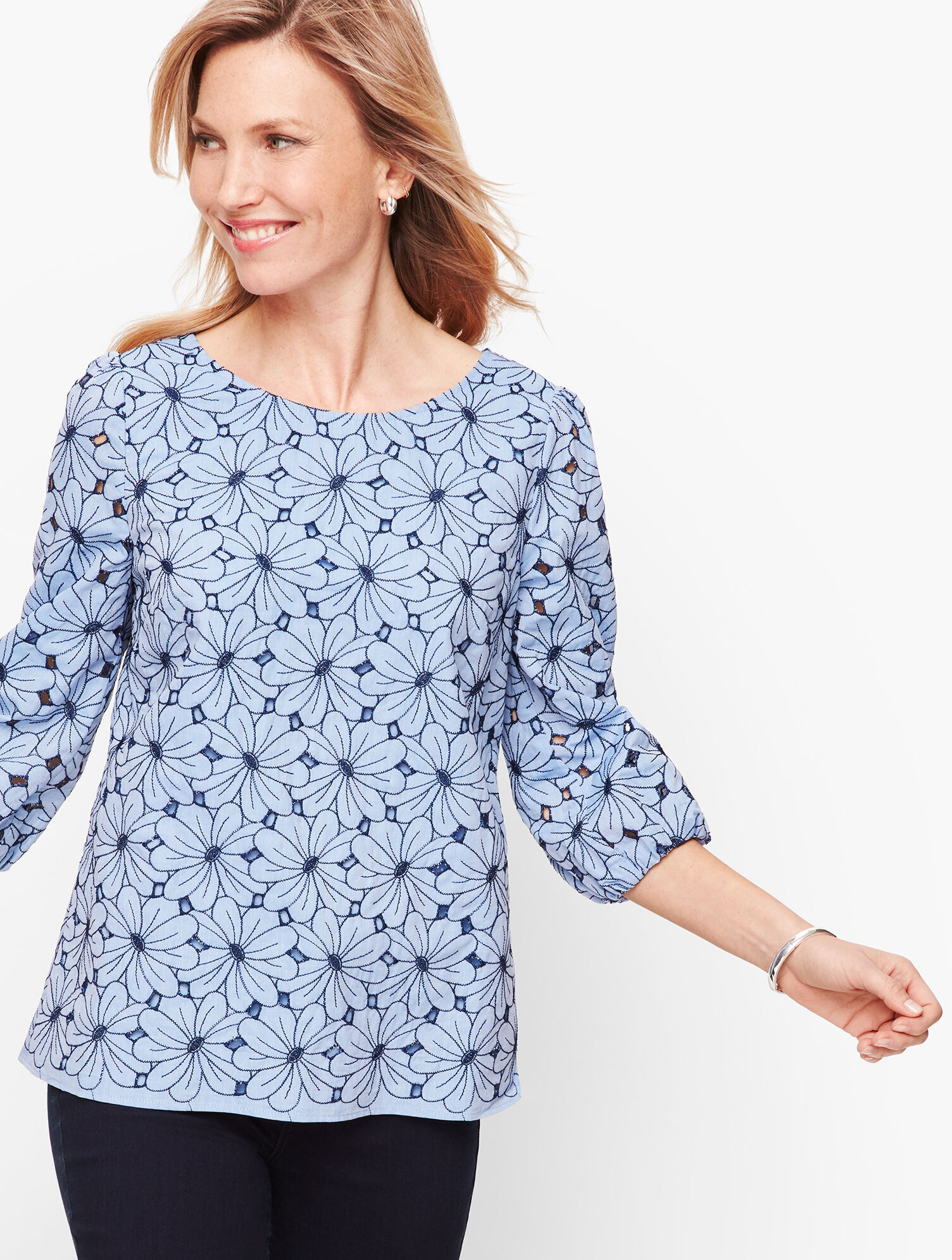 Floral Eyelet Top - Chambray | Talbots