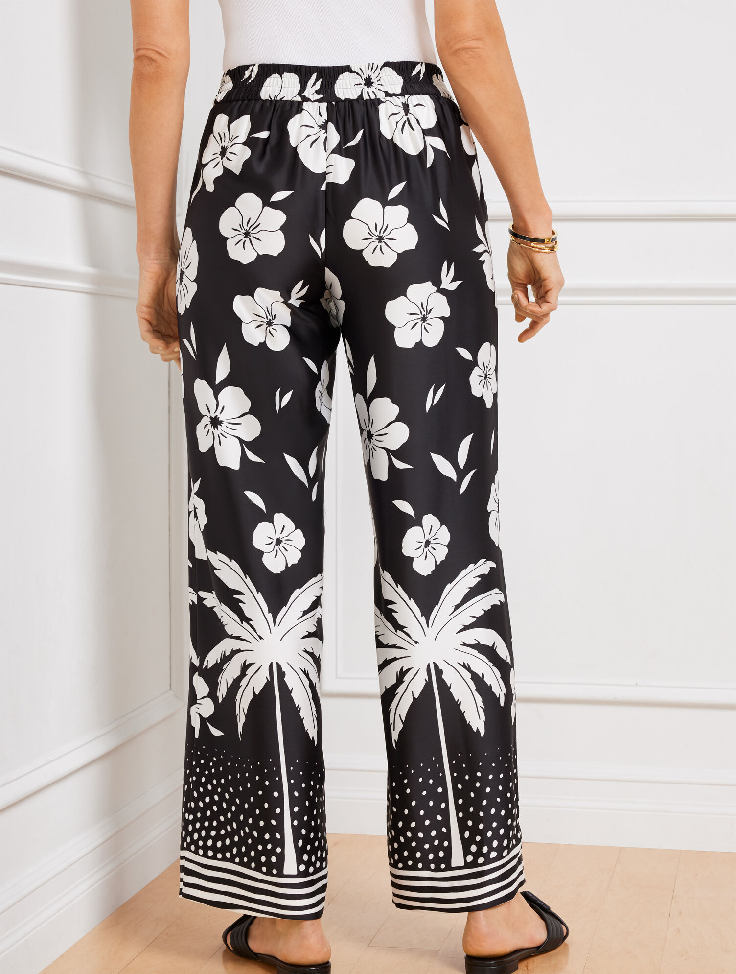 Tie Waist Wide Leg Pants - Palm Beach Border | Talbots display picture 1