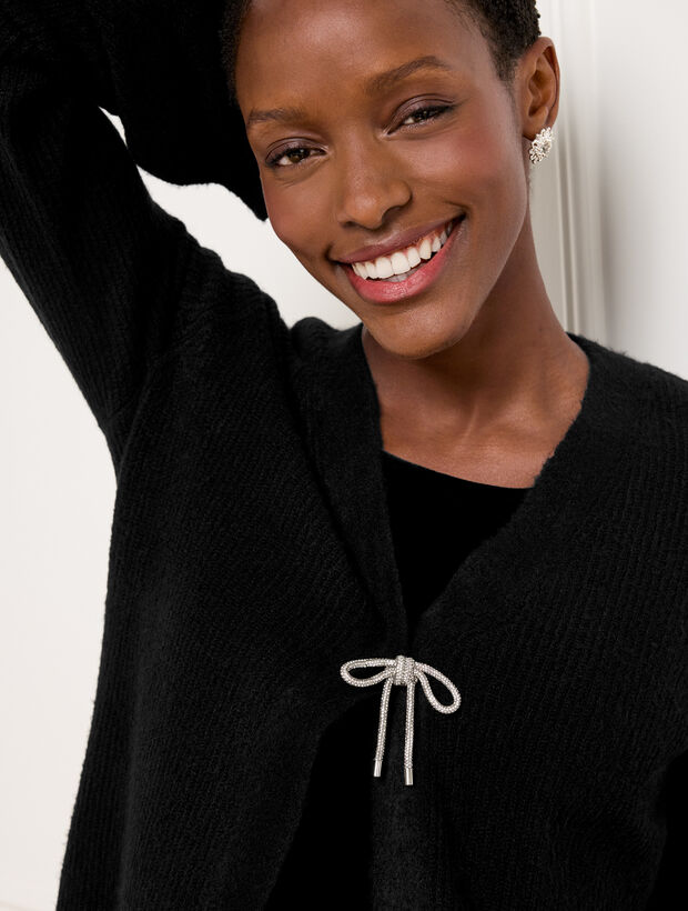 Bow Trim V-Neck Cardigan