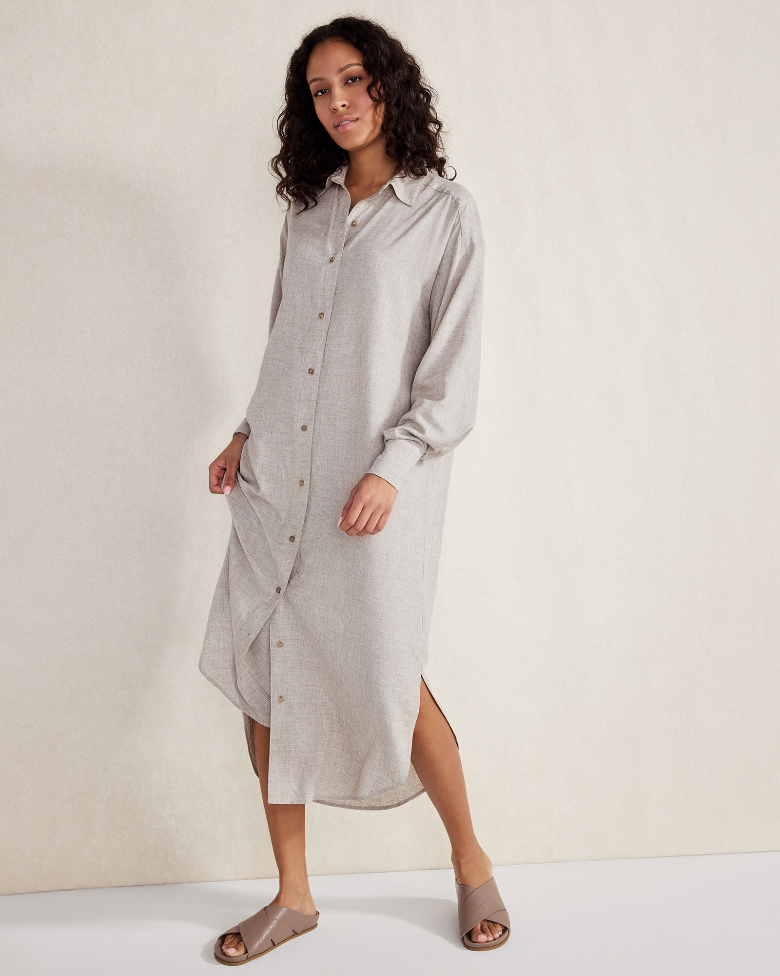 Drapey Wool Button Down Dress