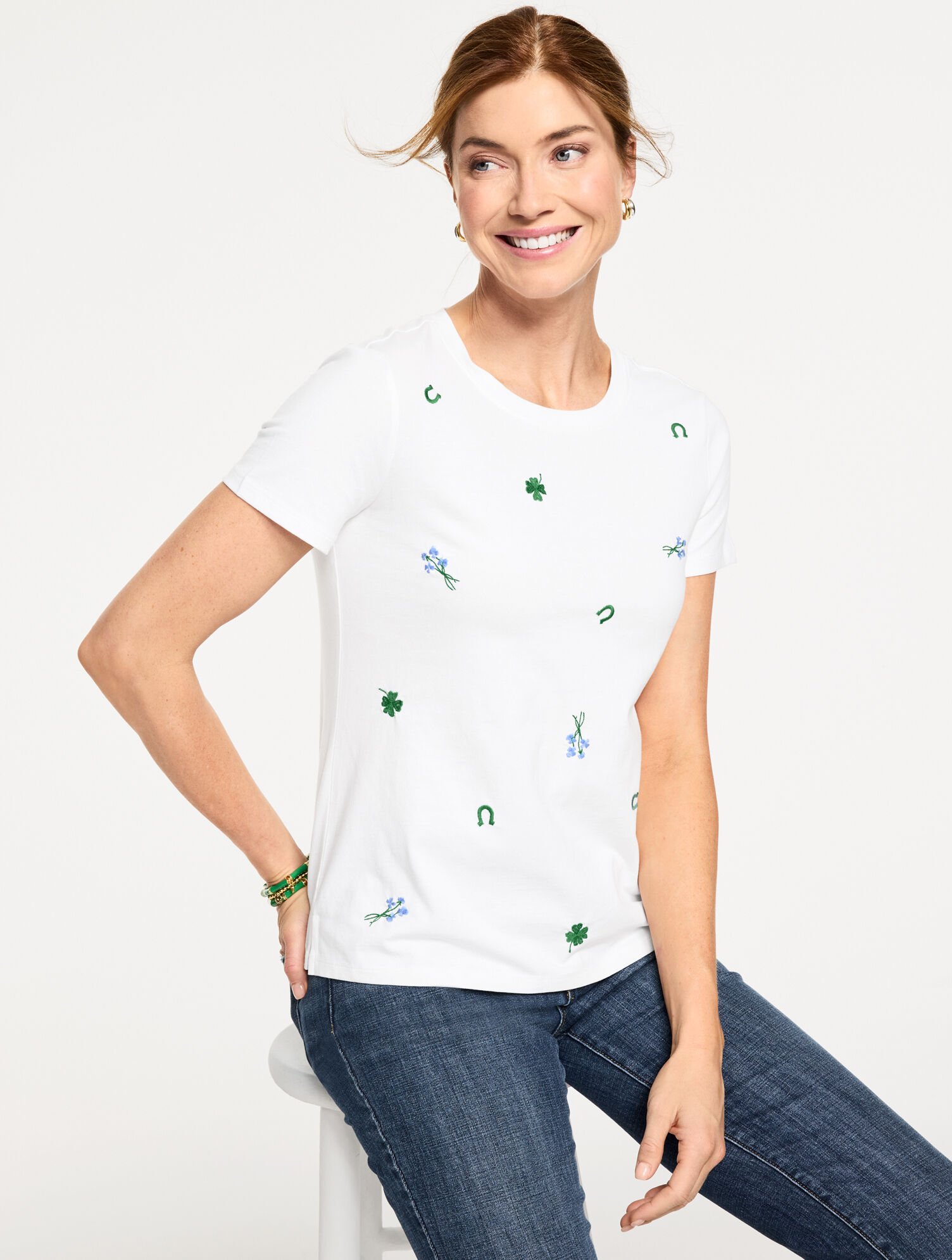 Embroidered Crewneck Tee - Tossed Clover