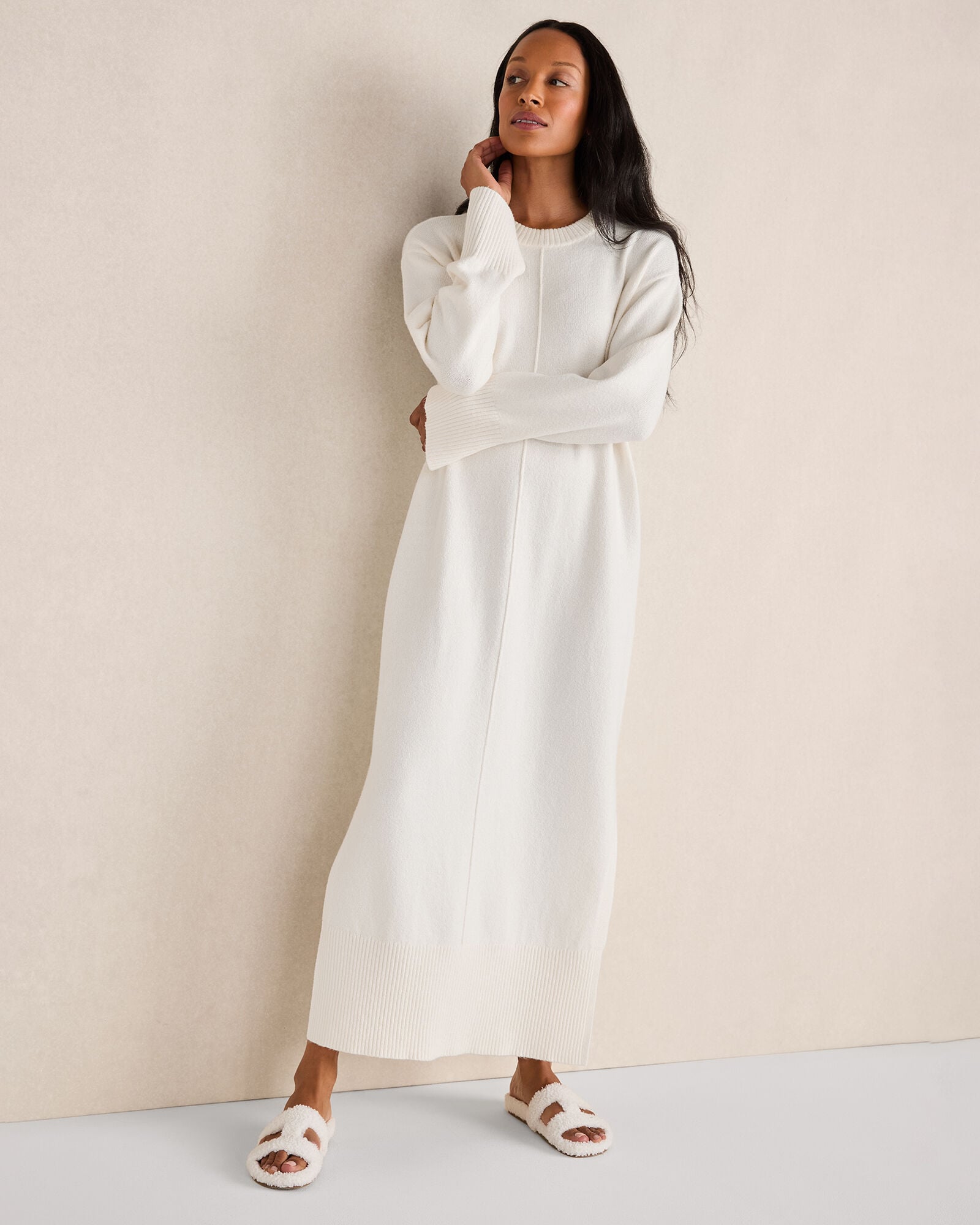 casual long wedding dress Casual V-neck Sheath Floor-length Sweep Train Long Sleeve Wedding Dress  With Split Front-716021