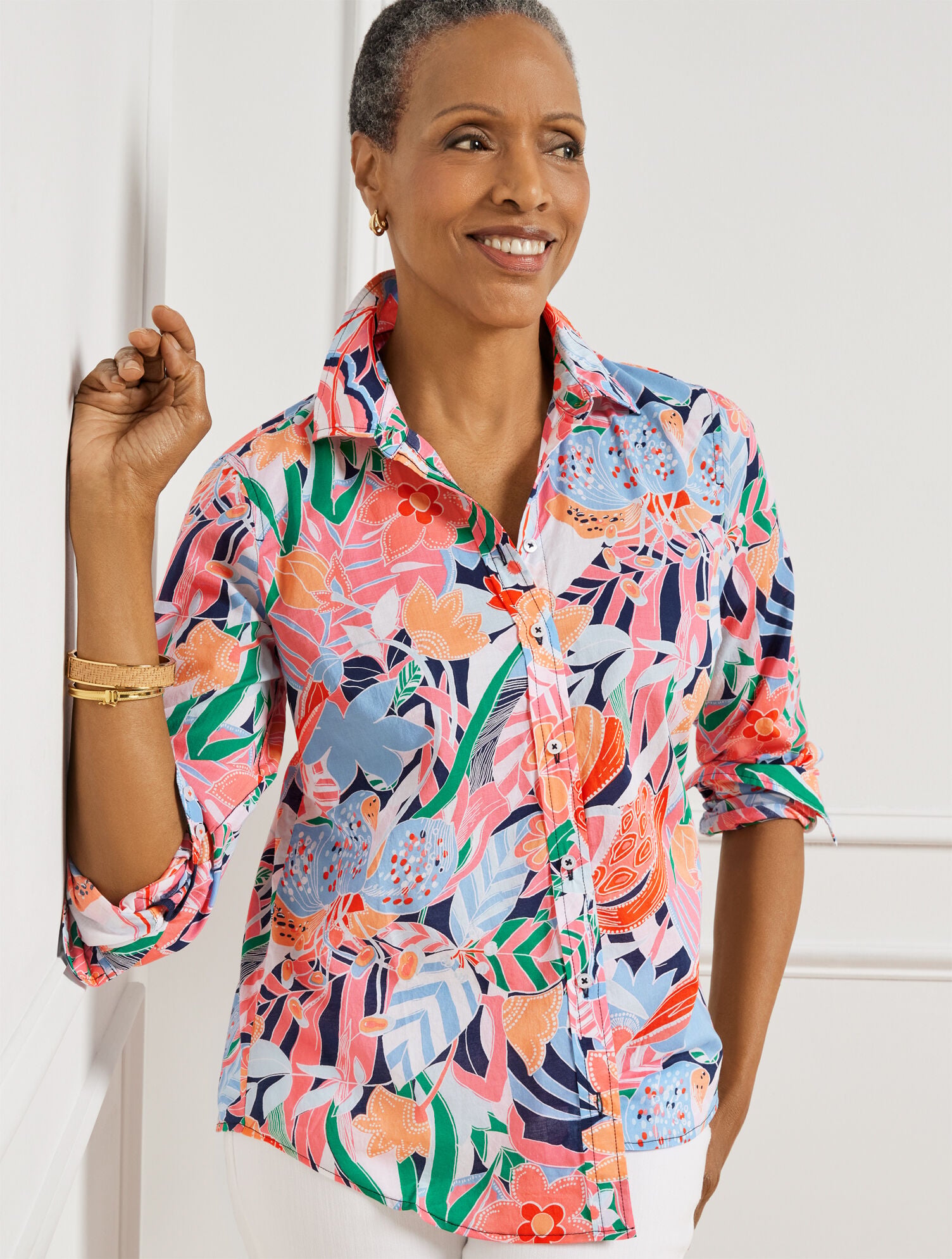 Cotton Button Front Shirt - Marvelous Floral | Talbots