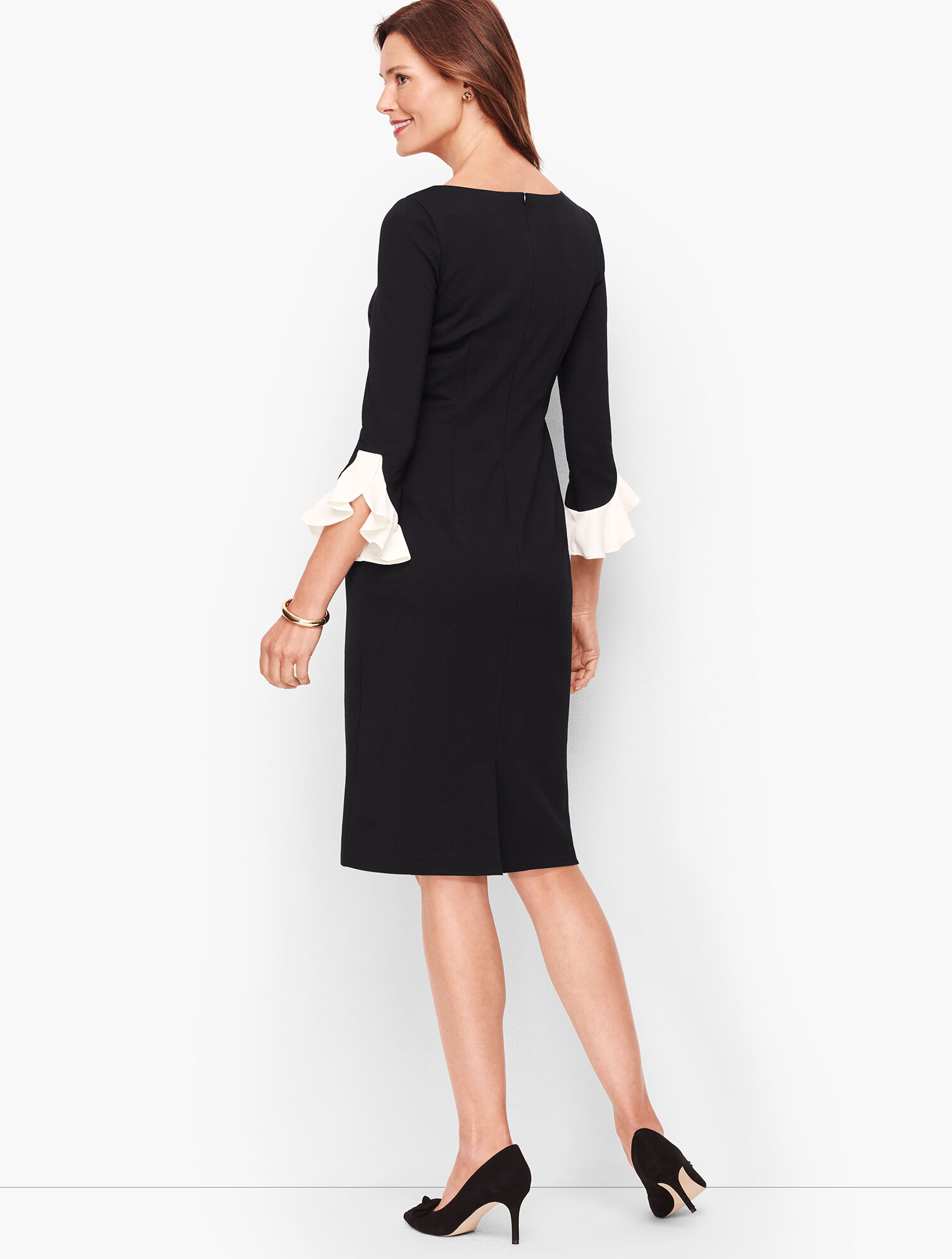 Flounce Sleeve Ponte Sheath Dress - Contrast Sleeve | Talbots